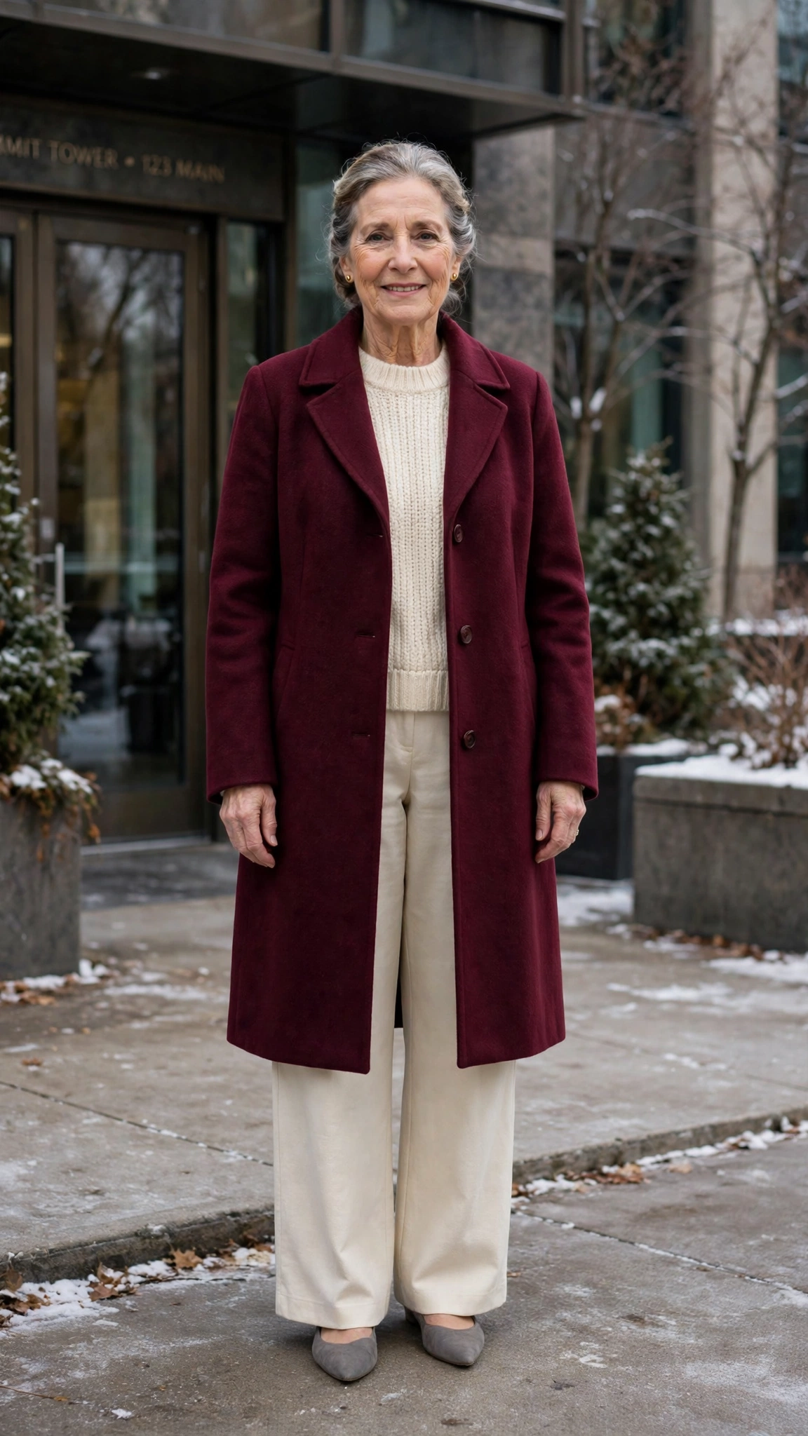 18 Women over 60 burgundy coat outfits for winter office days That Are Chic, Warm and Elegant - idea 13
