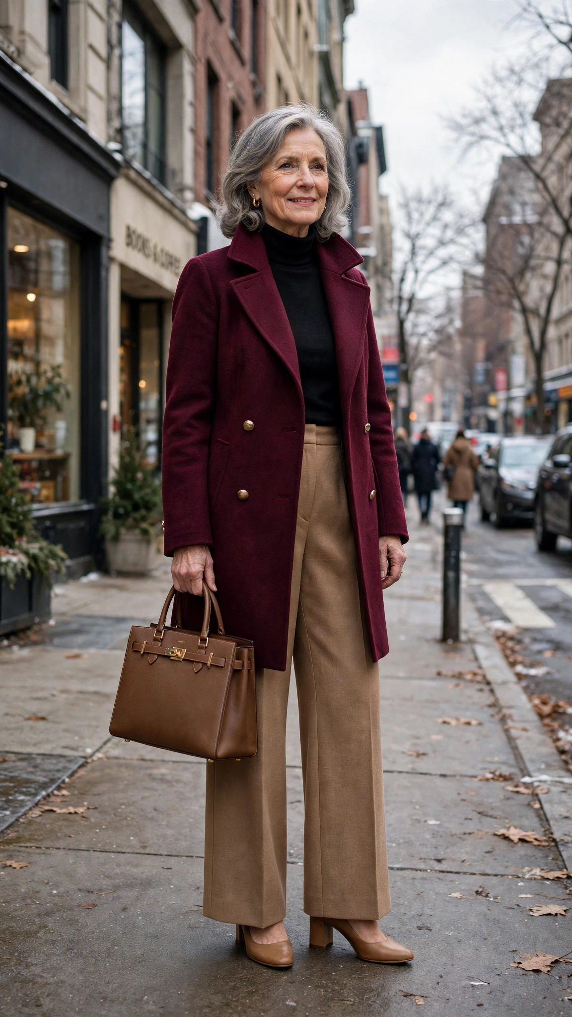 18 Women over 60 burgundy coat outfits for winter office days That Are Chic, Warm and Elegant - idea 14
