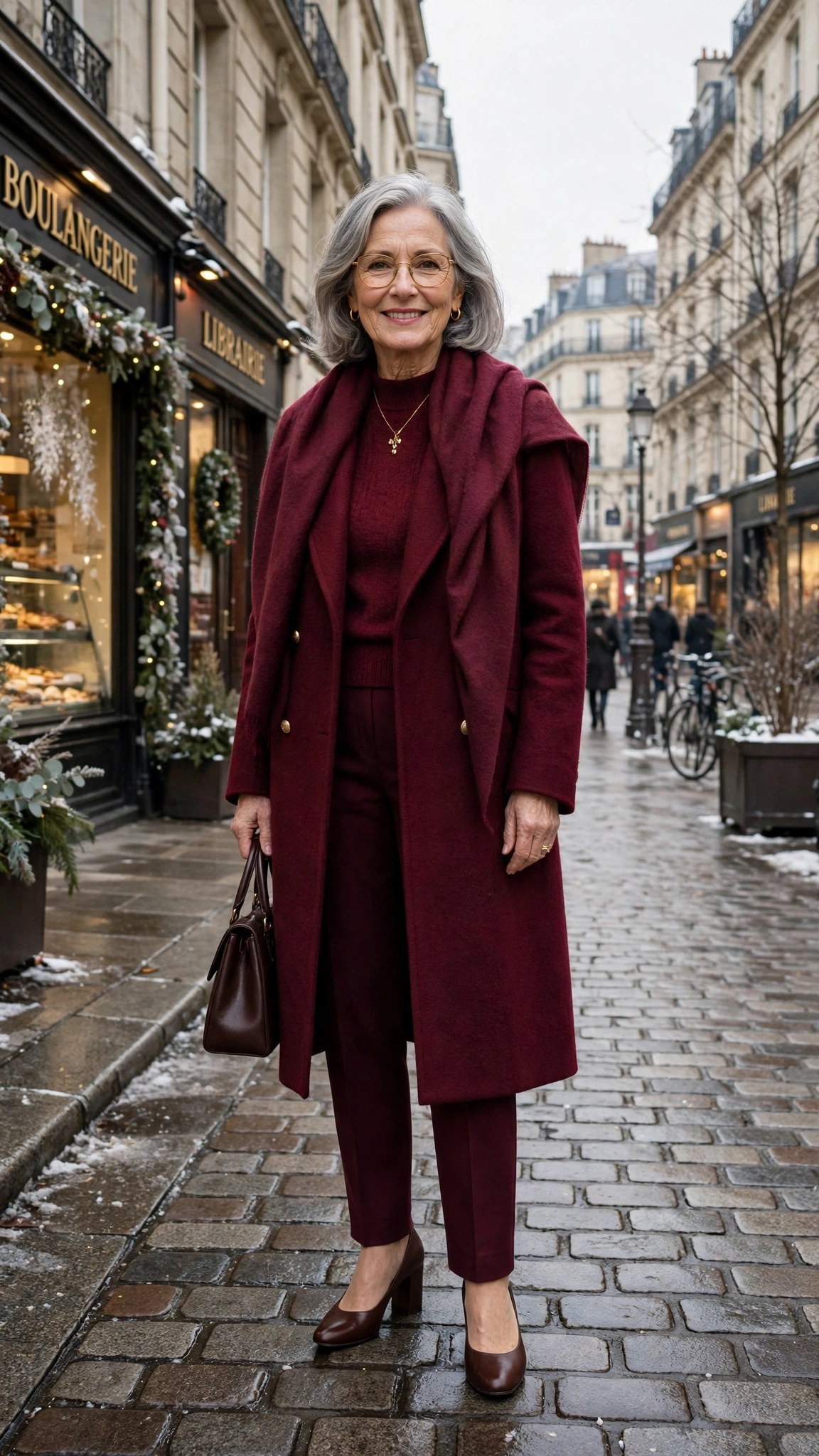 18 Women over 60 burgundy coat outfits for winter office days That Are Chic, Warm and Elegant - idea 17
