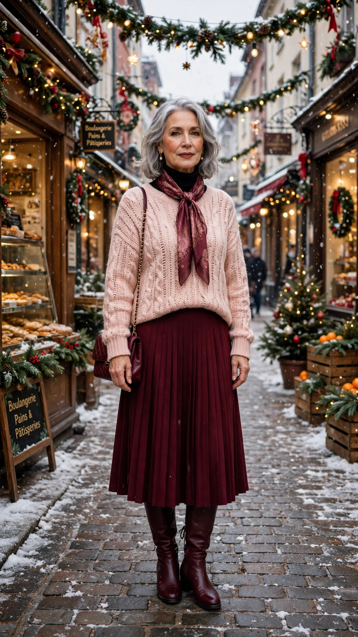 38 Women over 60 burgundy skirt and boots outfits for holiday outings That Are Chic, Warm and Elegant - idea 2