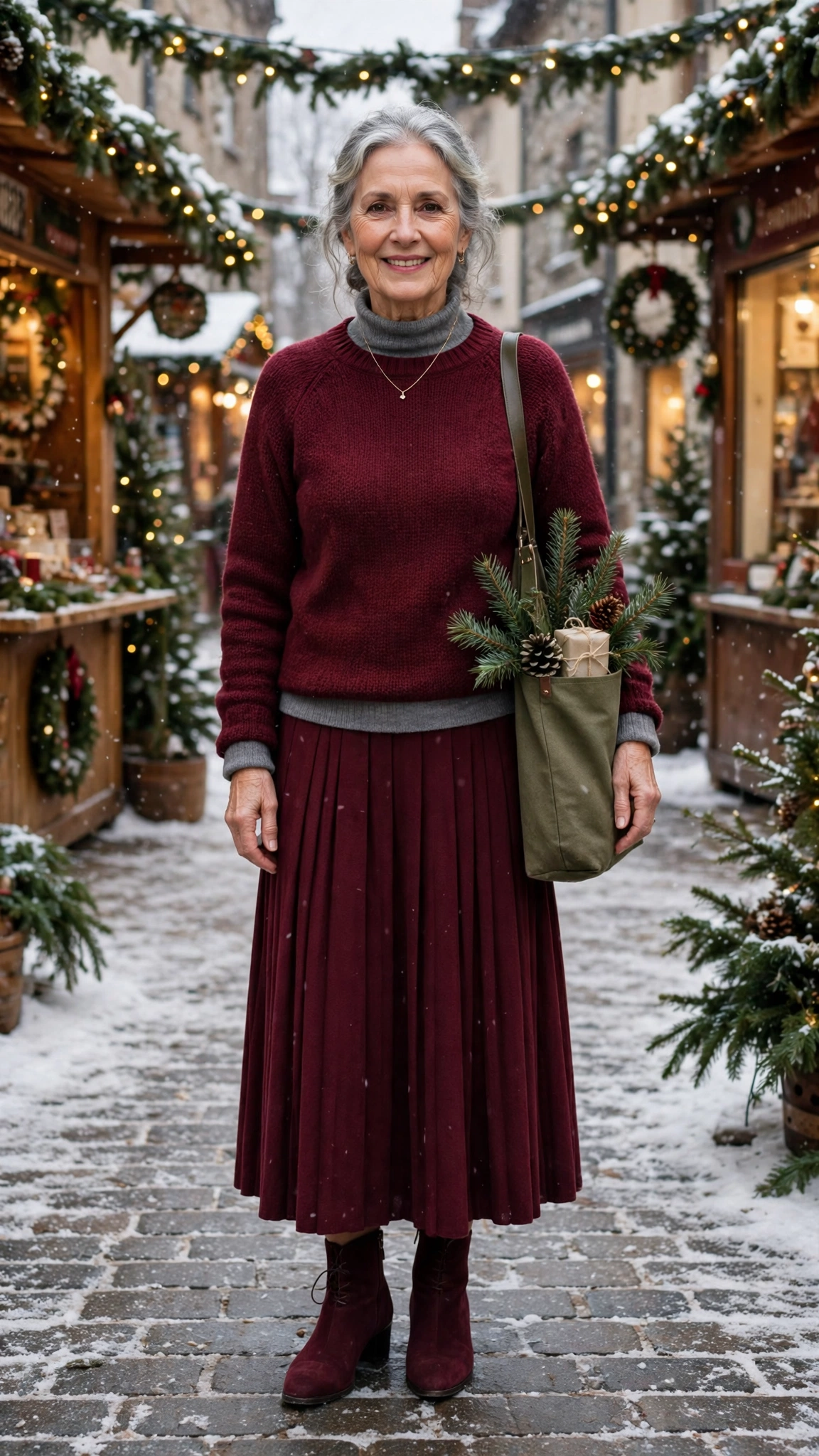 38 Women over 60 burgundy skirt and boots outfits for holiday outings That Are Chic, Warm and Elegant - idea 5
