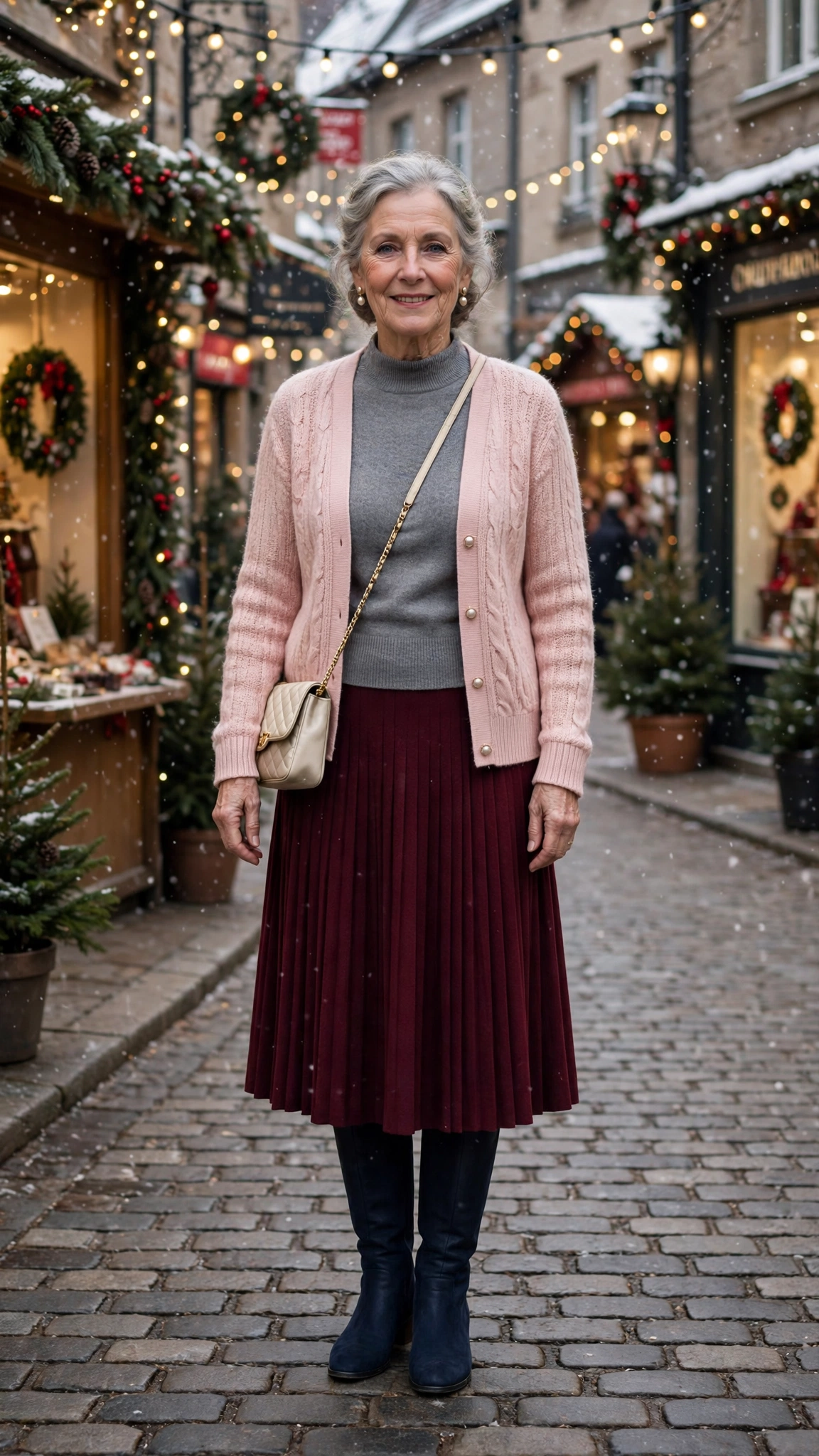 38 Women over 60 burgundy skirt and boots outfits for holiday outings That Are Chic, Warm and Elegant - idea 8