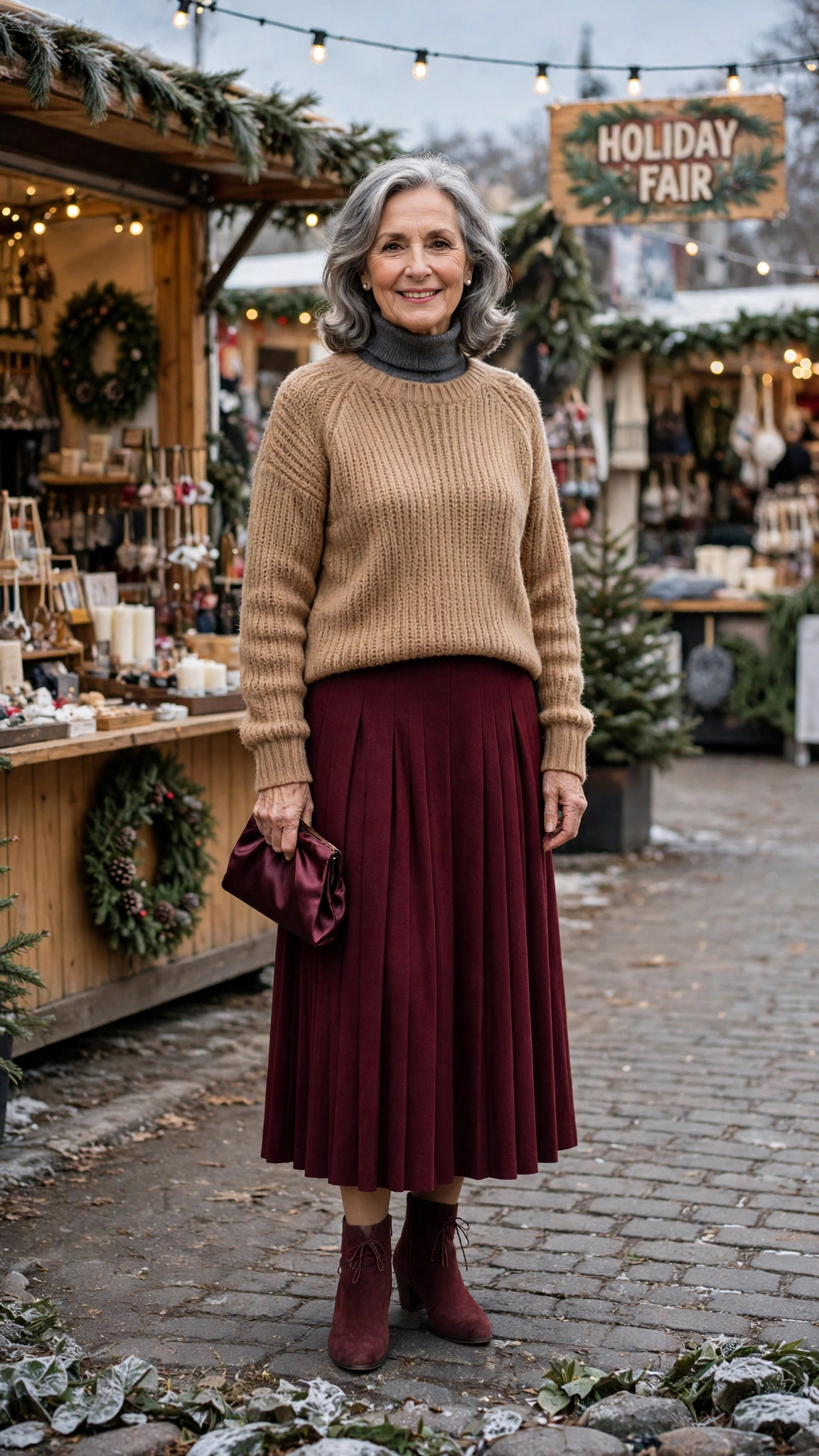 38 Women over 60 burgundy skirt and boots outfits for holiday outings That Are Chic, Warm and Elegant - idea 9