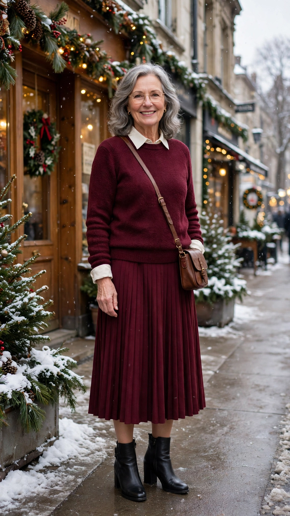 38 Women over 60 burgundy skirt and boots outfits for holiday outings That Are Chic, Warm and Elegant - idea 11
