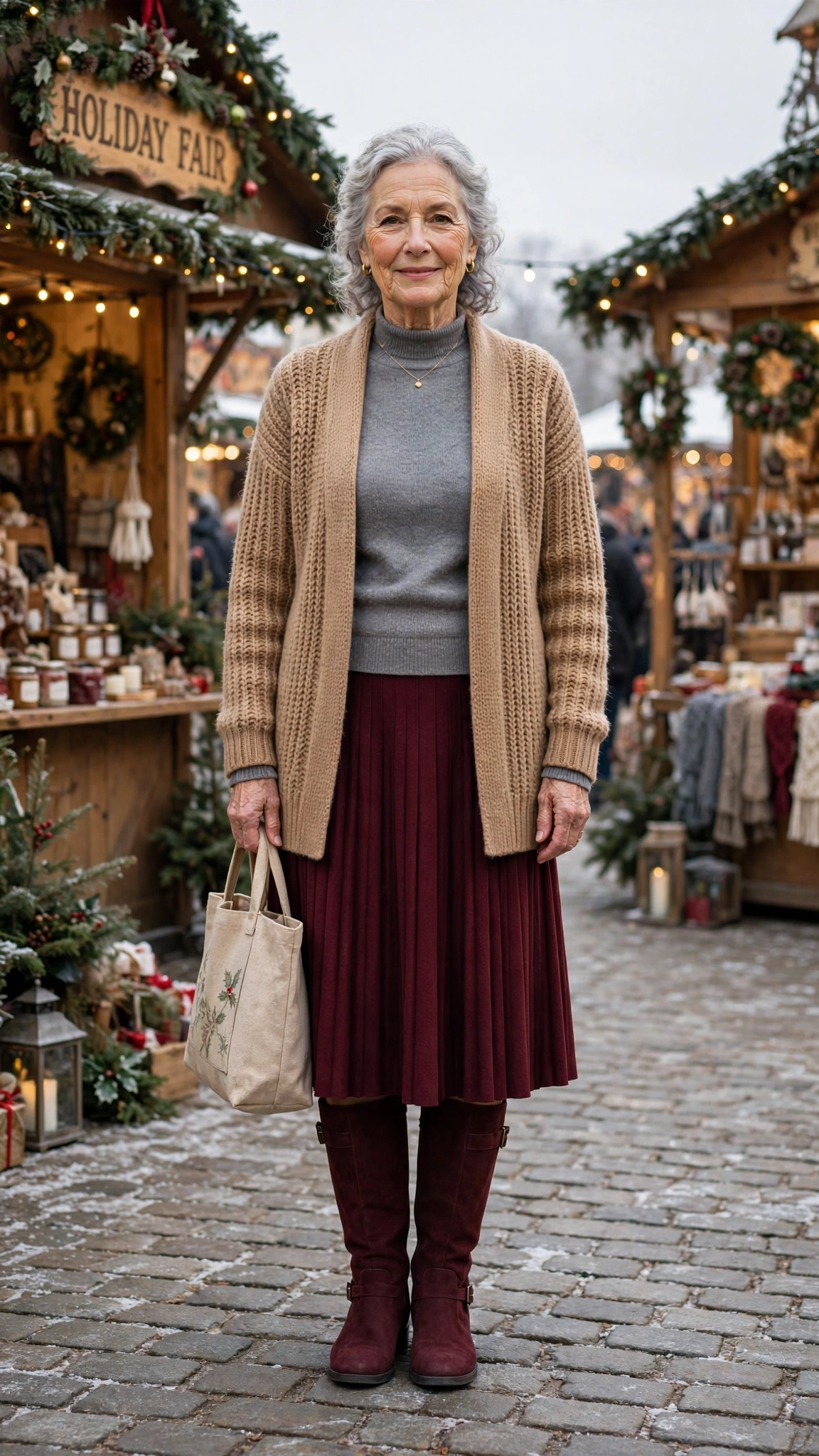 38 Women over 60 burgundy skirt and boots outfits for holiday outings That Are Chic, Warm and Elegant - idea 15