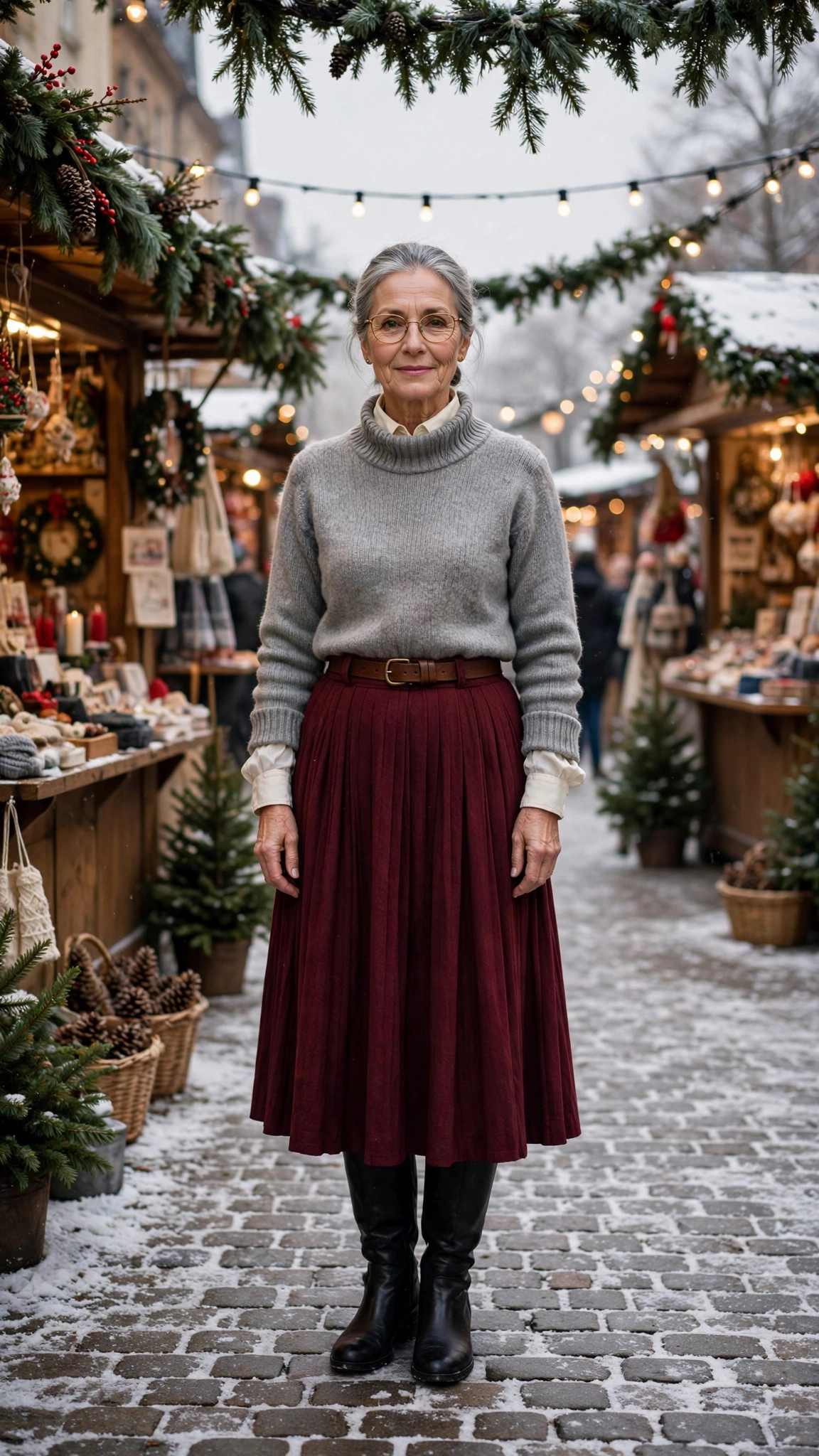 38 Women over 60 burgundy skirt and boots outfits for holiday outings That Are Chic, Warm and Elegant - idea 16