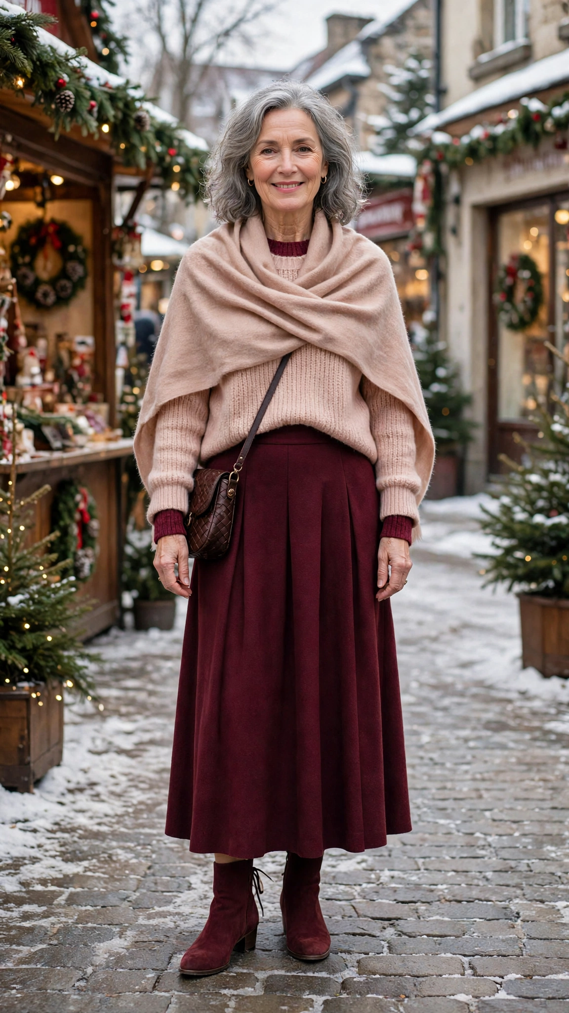 38 Women over 60 burgundy skirt and boots outfits for holiday outings That Are Chic, Warm and Elegant - idea 17