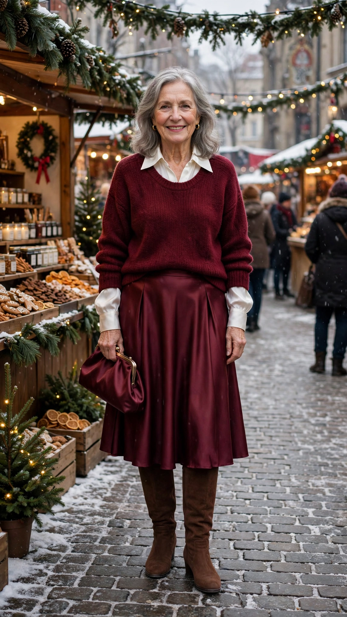 38 Women over 60 burgundy skirt and boots outfits for holiday outings That Are Chic, Warm and Elegant - idea 19