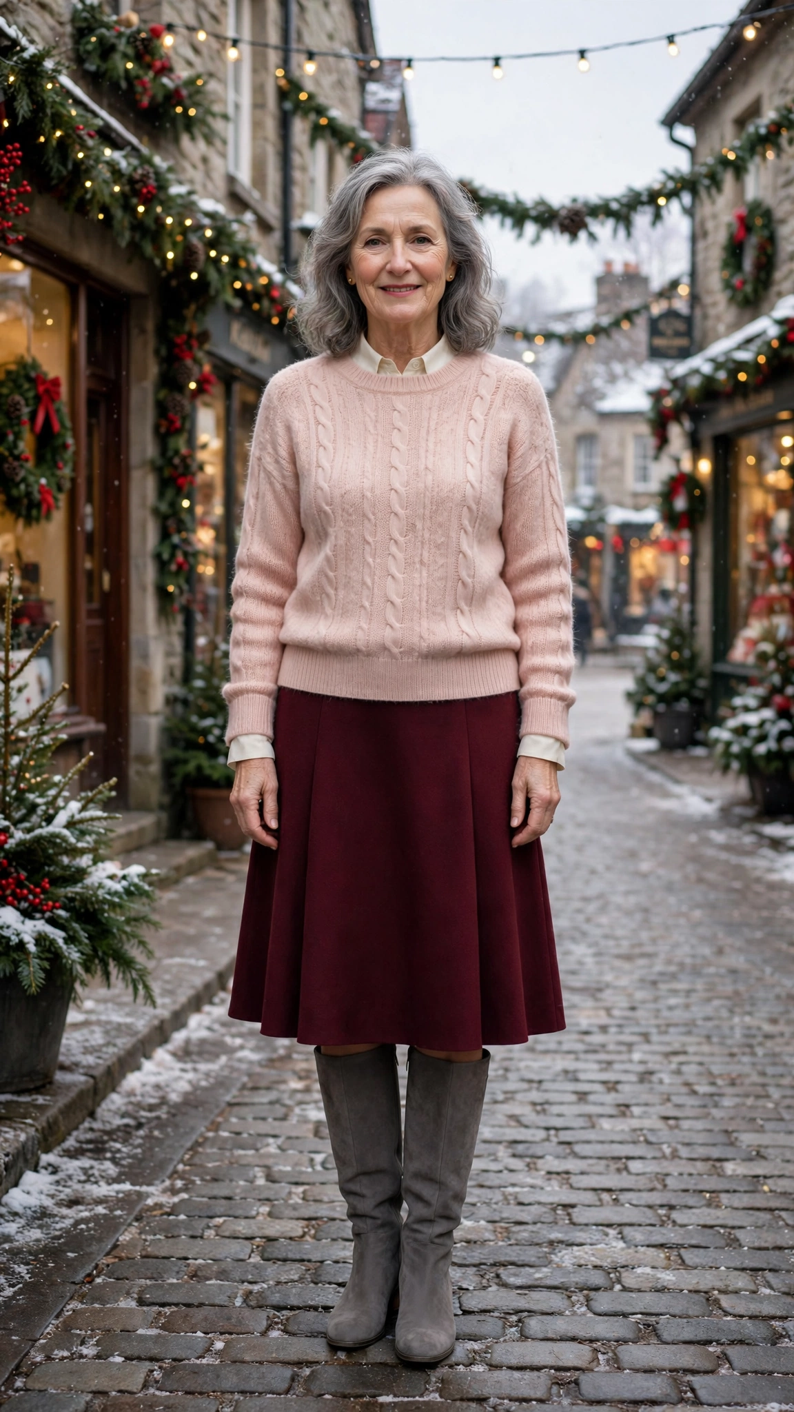 38 Women over 60 burgundy skirt and boots outfits for holiday outings That Are Chic, Warm and Elegant - idea 23