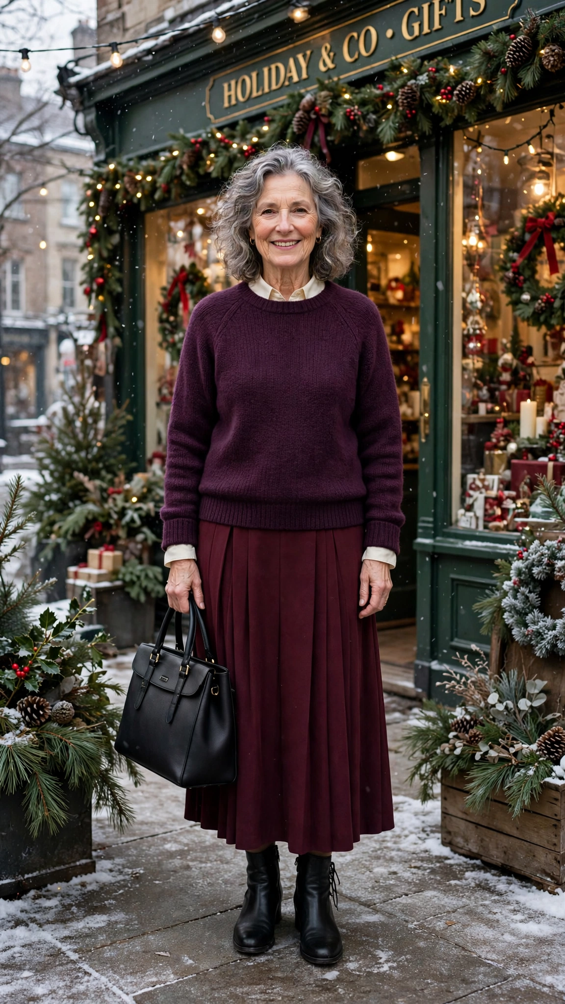 38 Women over 60 burgundy skirt and boots outfits for holiday outings That Are Chic, Warm and Elegant - idea 24