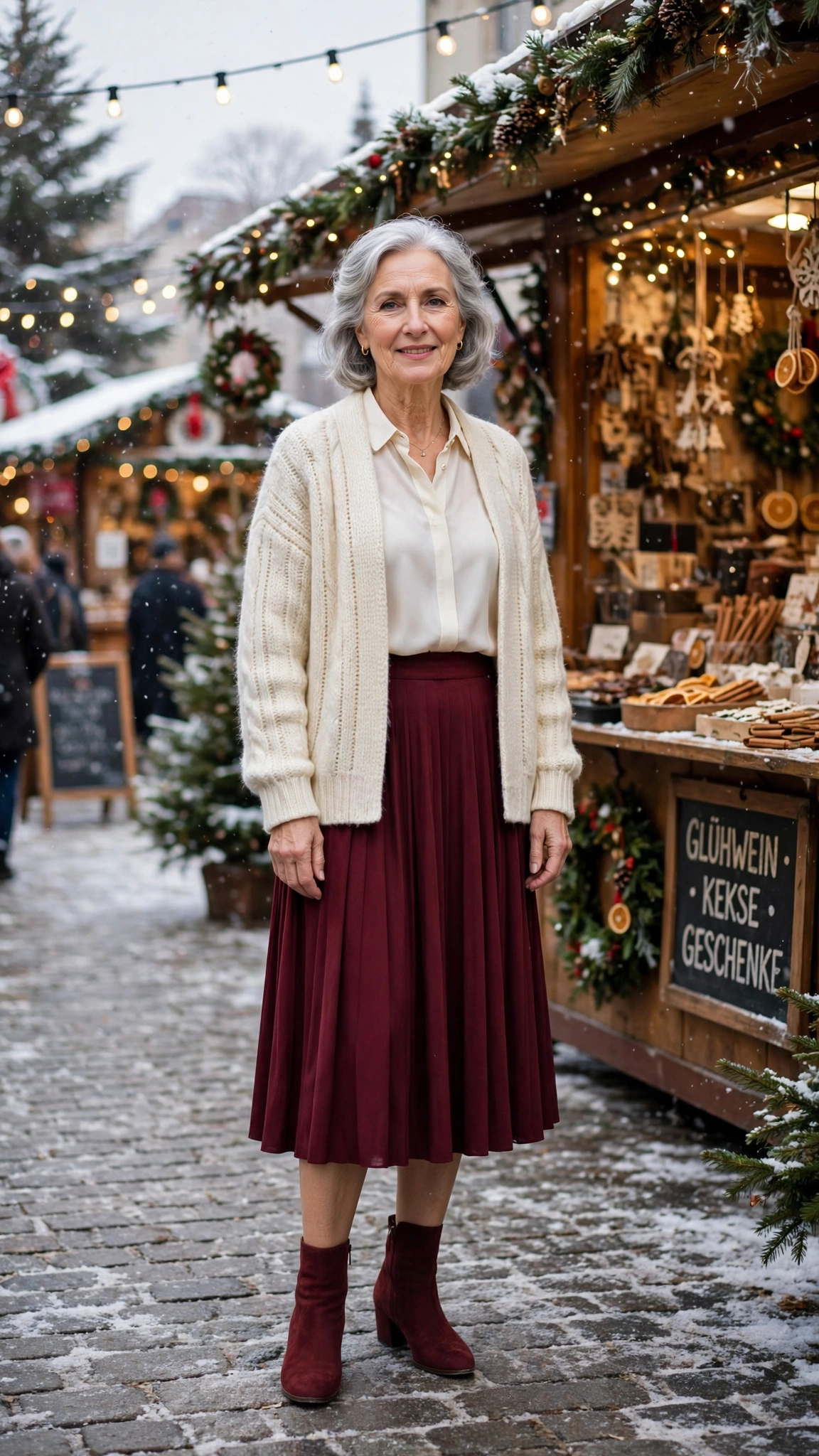 38 Women over 60 burgundy skirt and boots outfits for holiday outings That Are Chic, Warm and Elegant - idea 25