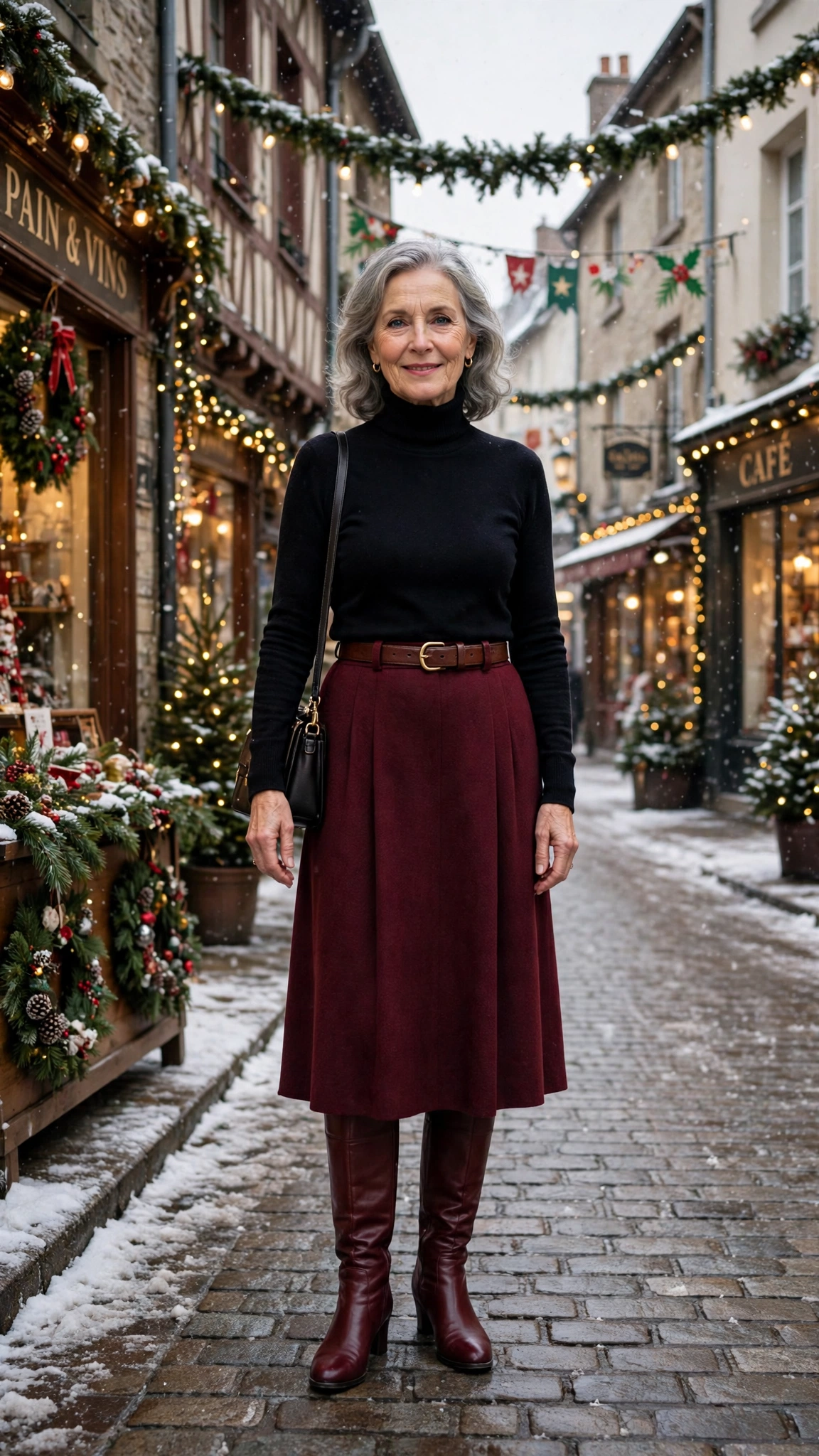 38 Women over 60 burgundy skirt and boots outfits for holiday outings That Are Chic, Warm and Elegant - idea 26