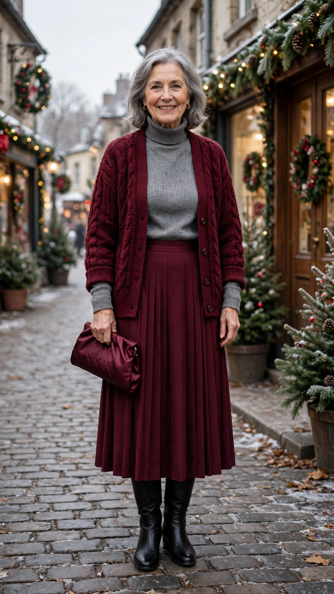38 Women over 60 burgundy skirt and boots outfits for holiday outings That Are Chic, Warm and Elegant - idea 29