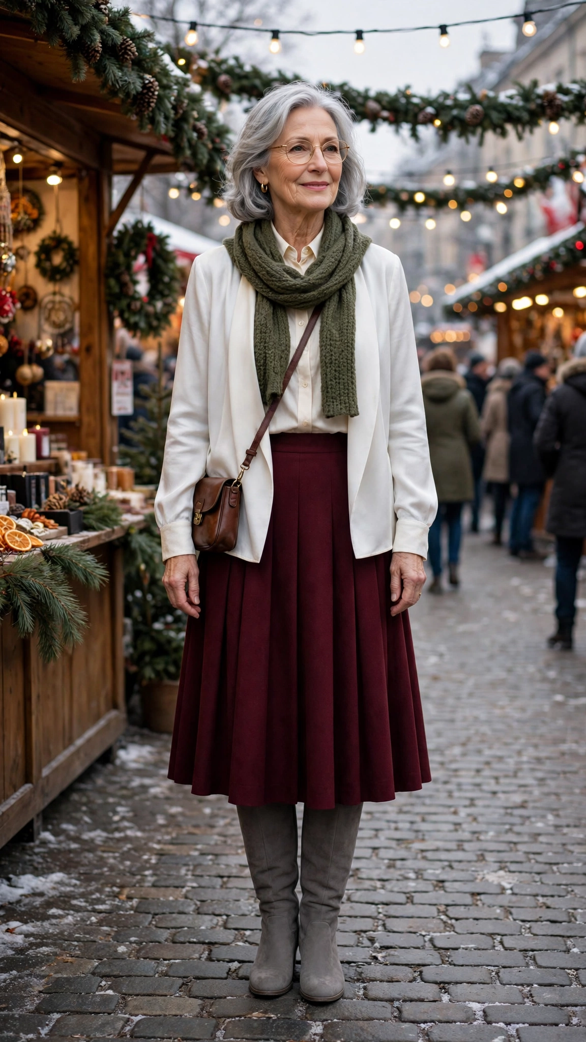 38 Women over 60 burgundy skirt and boots outfits for holiday outings That Are Chic, Warm and Elegant - idea 31
