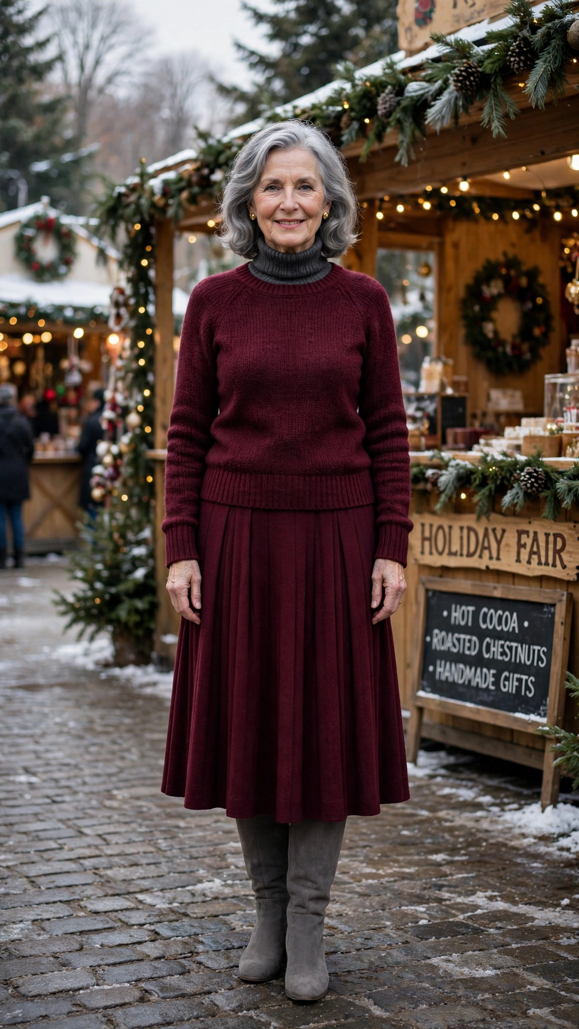 38 Women over 60 burgundy skirt and boots outfits for holiday outings That Are Chic, Warm and Elegant - idea 33