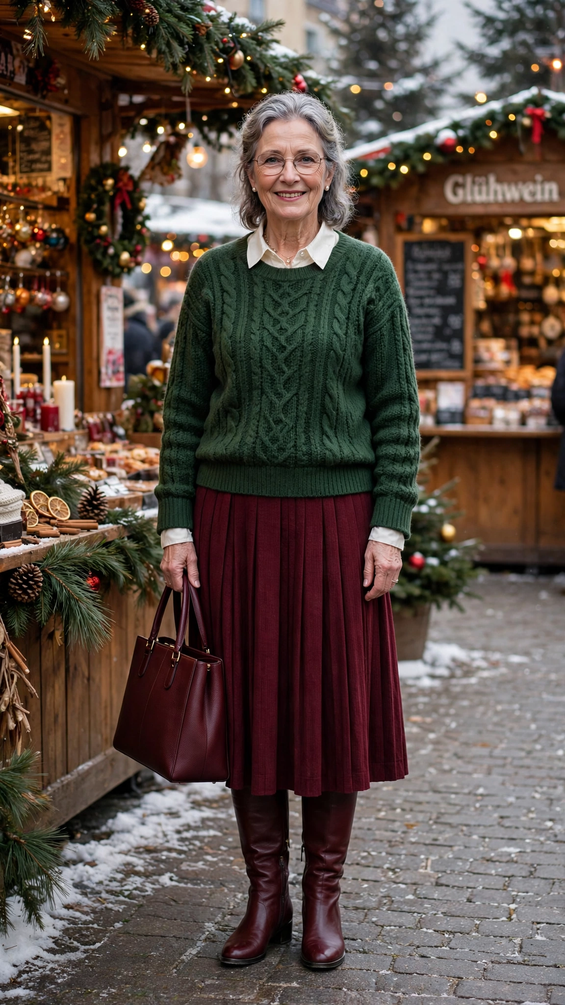 38 Women over 60 burgundy skirt and boots outfits for holiday outings That Are Chic, Warm and Elegant - idea 34