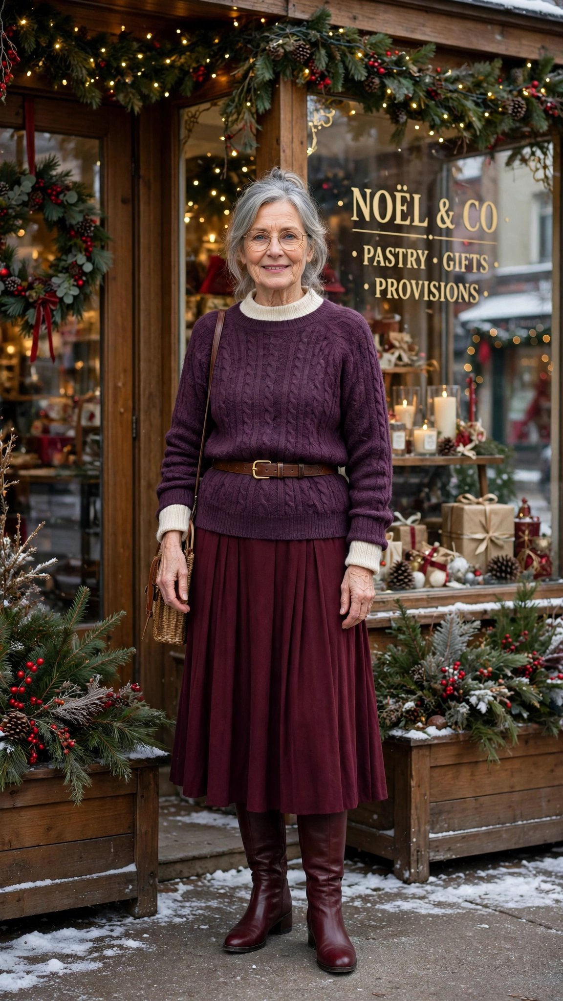 38 Women over 60 burgundy skirt and boots outfits for holiday outings That Are Chic, Warm and Elegant - idea 36