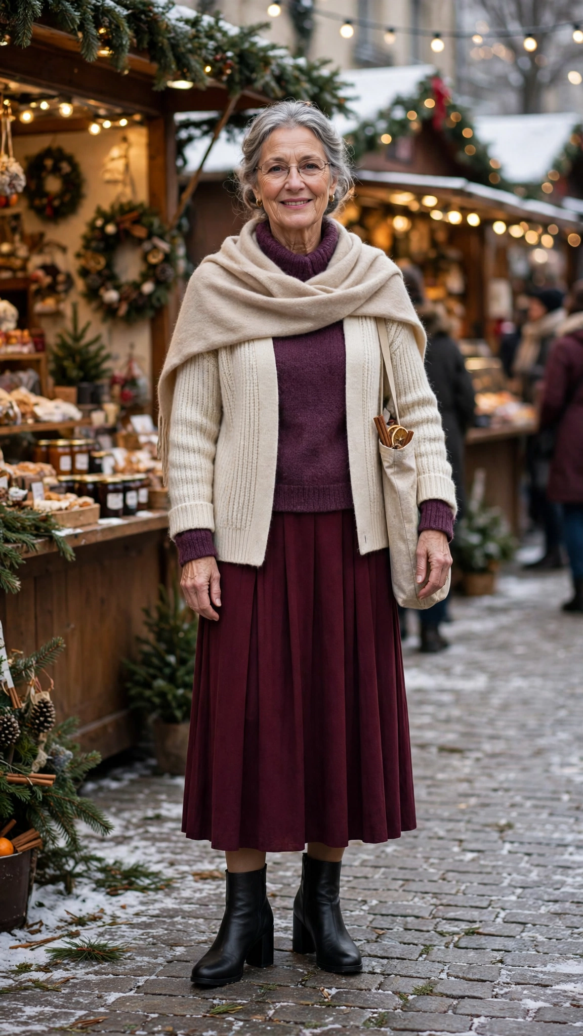 38 Women over 60 burgundy skirt and boots outfits for holiday outings That Are Chic, Warm and Elegant - idea 37
