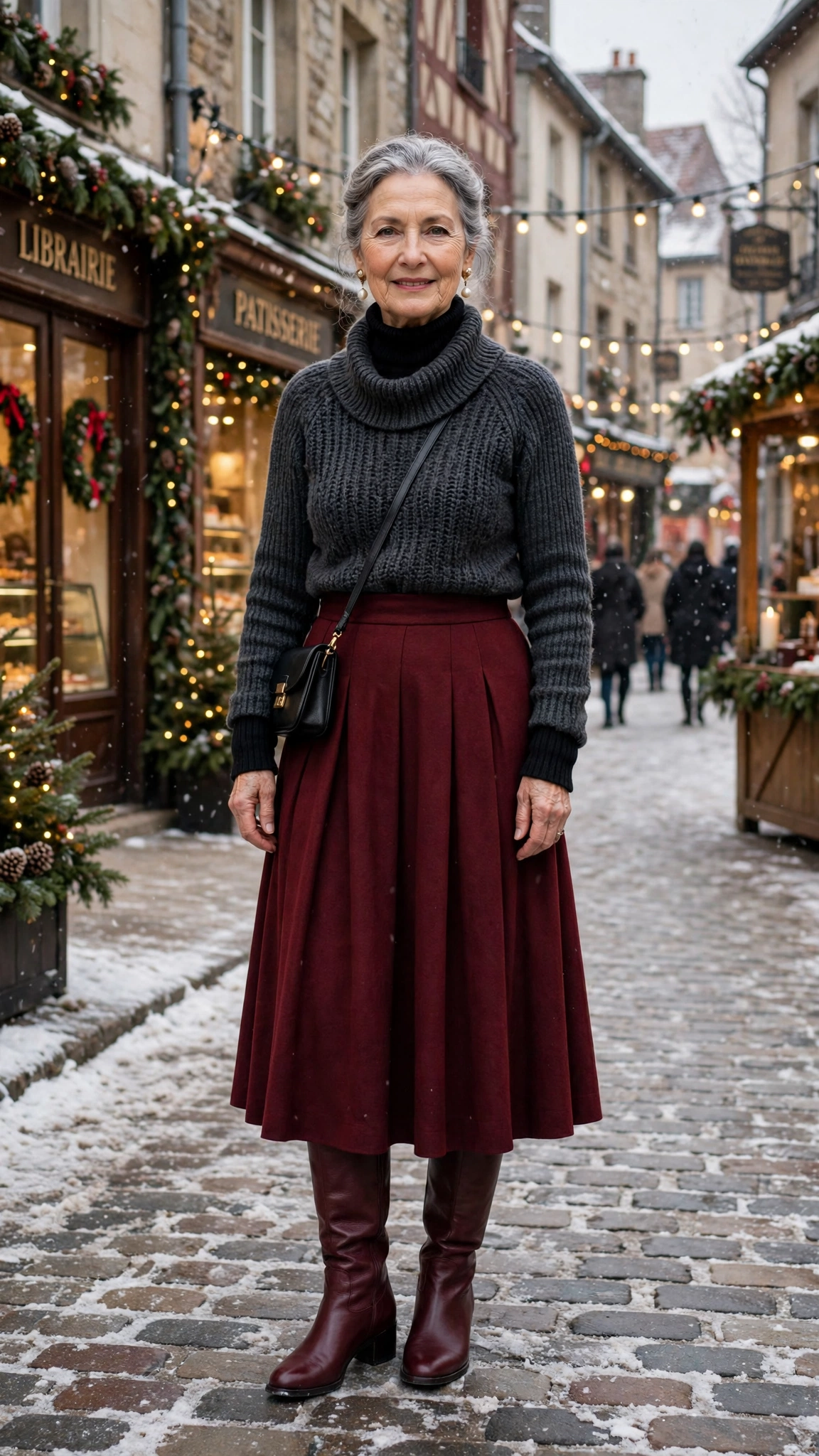 38 Women over 60 burgundy skirt and boots outfits for holiday outings That Are Chic, Warm and Elegant - idea 38