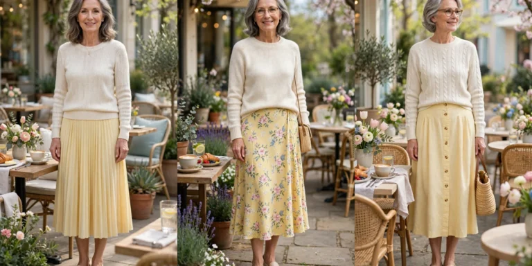 22 Women Over 60 Butter Yellow Skirt Outfits for Spring Brunches That Are Fresh, Chic and Easy to Wear