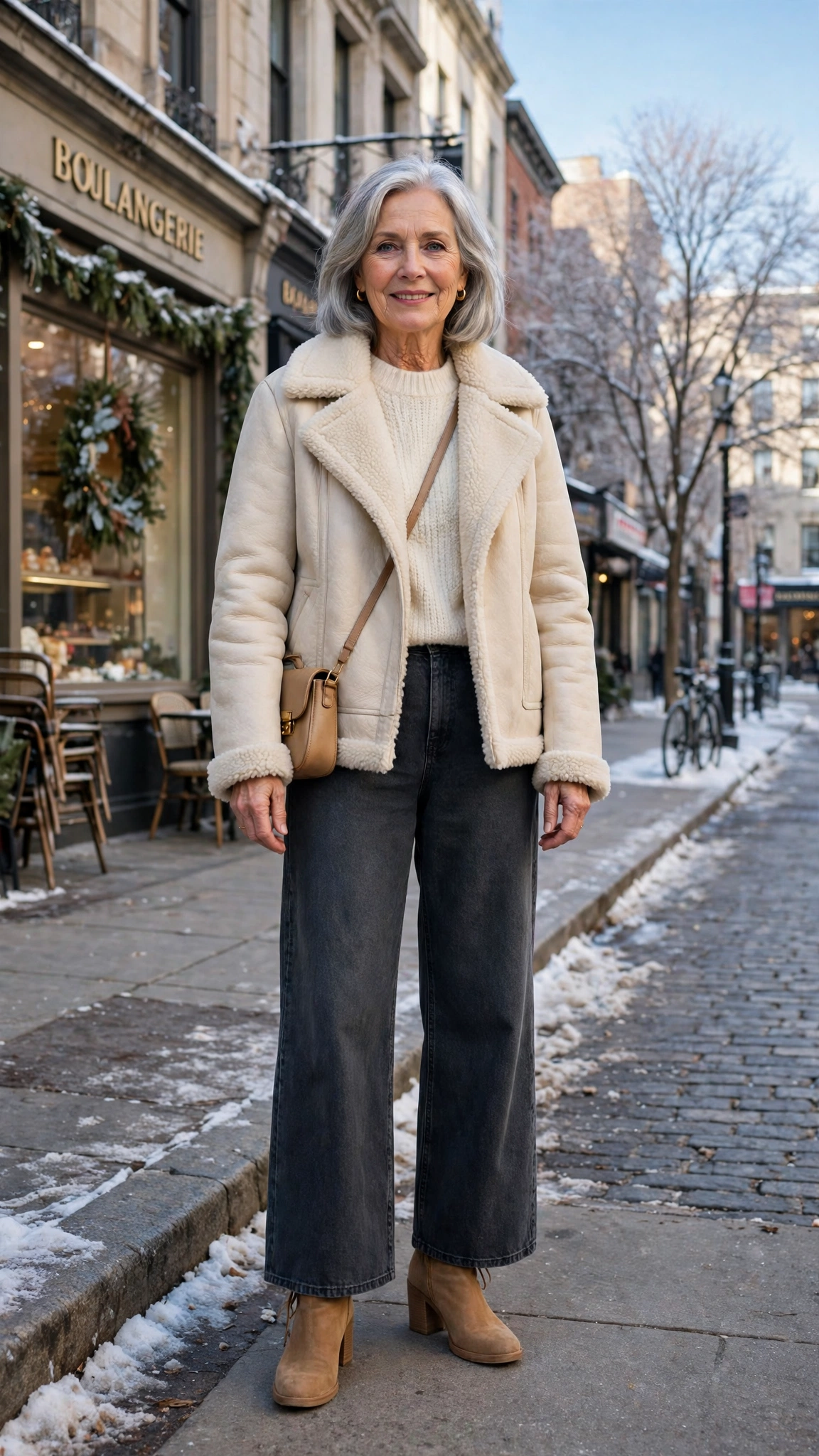 18 Women over 60 cream shearling jacket outfits for casual winter days That Are Chic, Warm and Elegant - idea 1