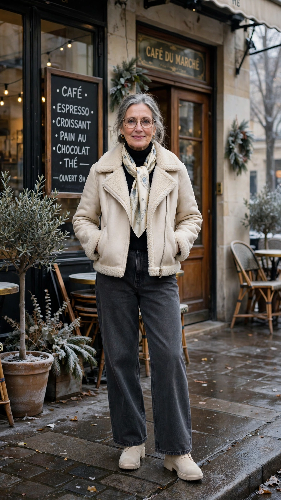 18 Women over 60 cream shearling jacket outfits for casual winter days That Are Chic, Warm and Elegant - idea 2