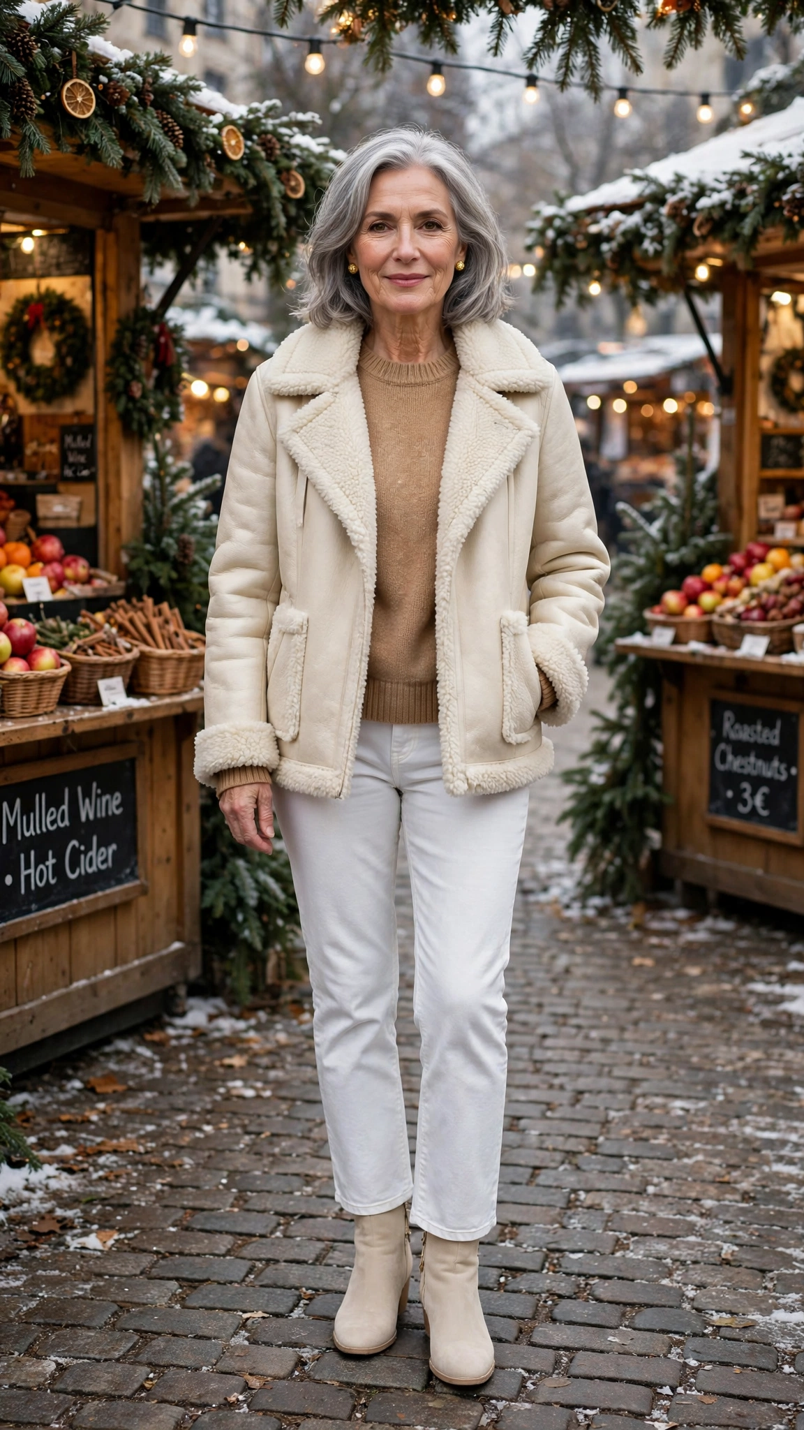 18 Women over 60 cream shearling jacket outfits for casual winter days That Are Chic, Warm and Elegant - idea 3