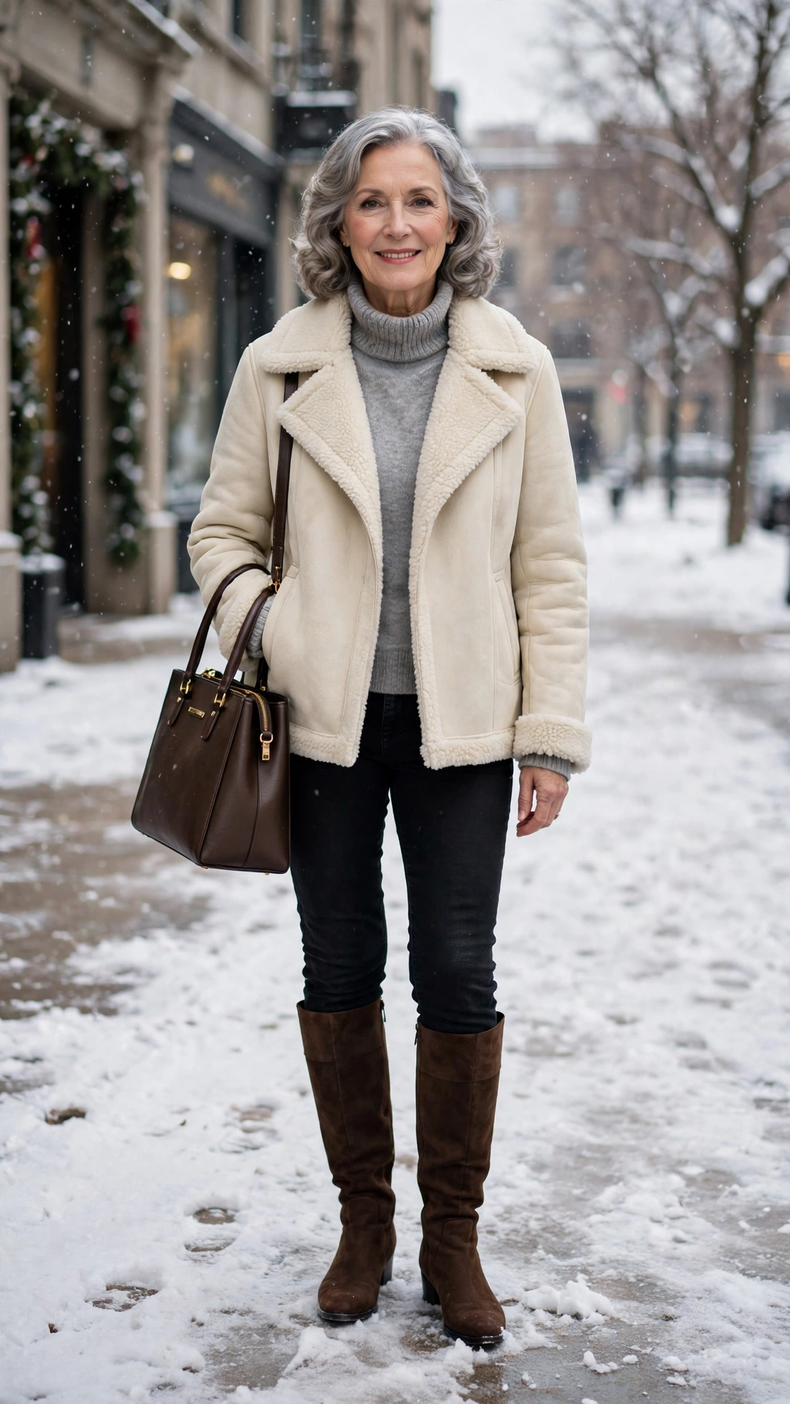 18 Women over 60 cream shearling jacket outfits for casual winter days That Are Chic, Warm and Elegant - idea 4
