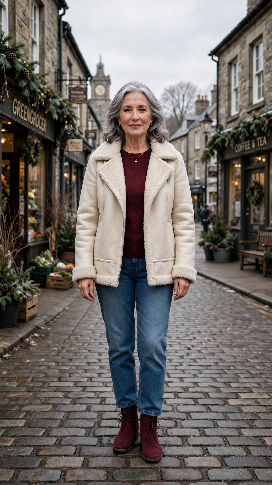 18 Women over 60 cream shearling jacket outfits for casual winter days That Are Chic, Warm and Elegant - idea 5