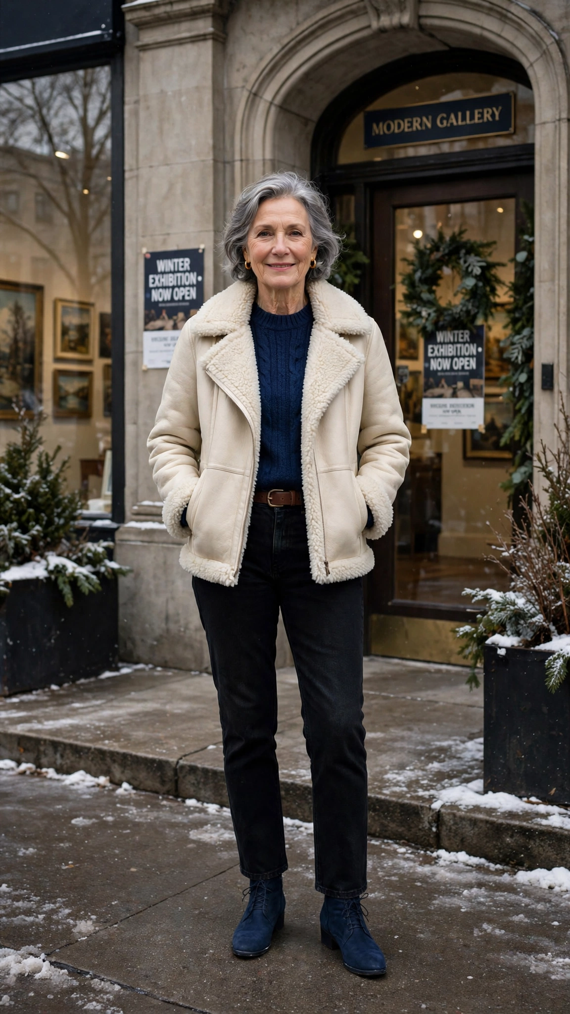 18 Women over 60 cream shearling jacket outfits for casual winter days That Are Chic, Warm and Elegant - idea 6