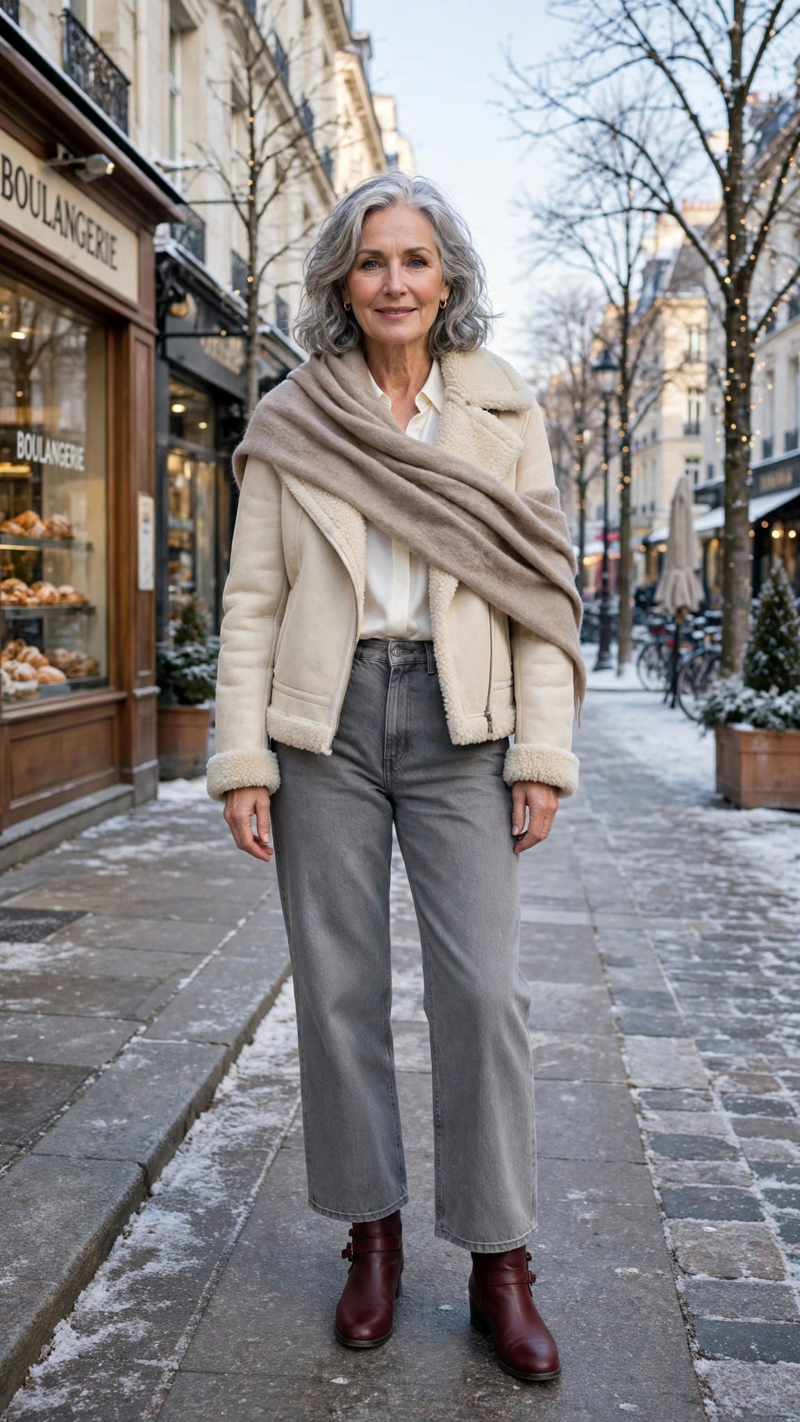 18 Women over 60 cream shearling jacket outfits for casual winter days That Are Chic, Warm and Elegant - idea 7