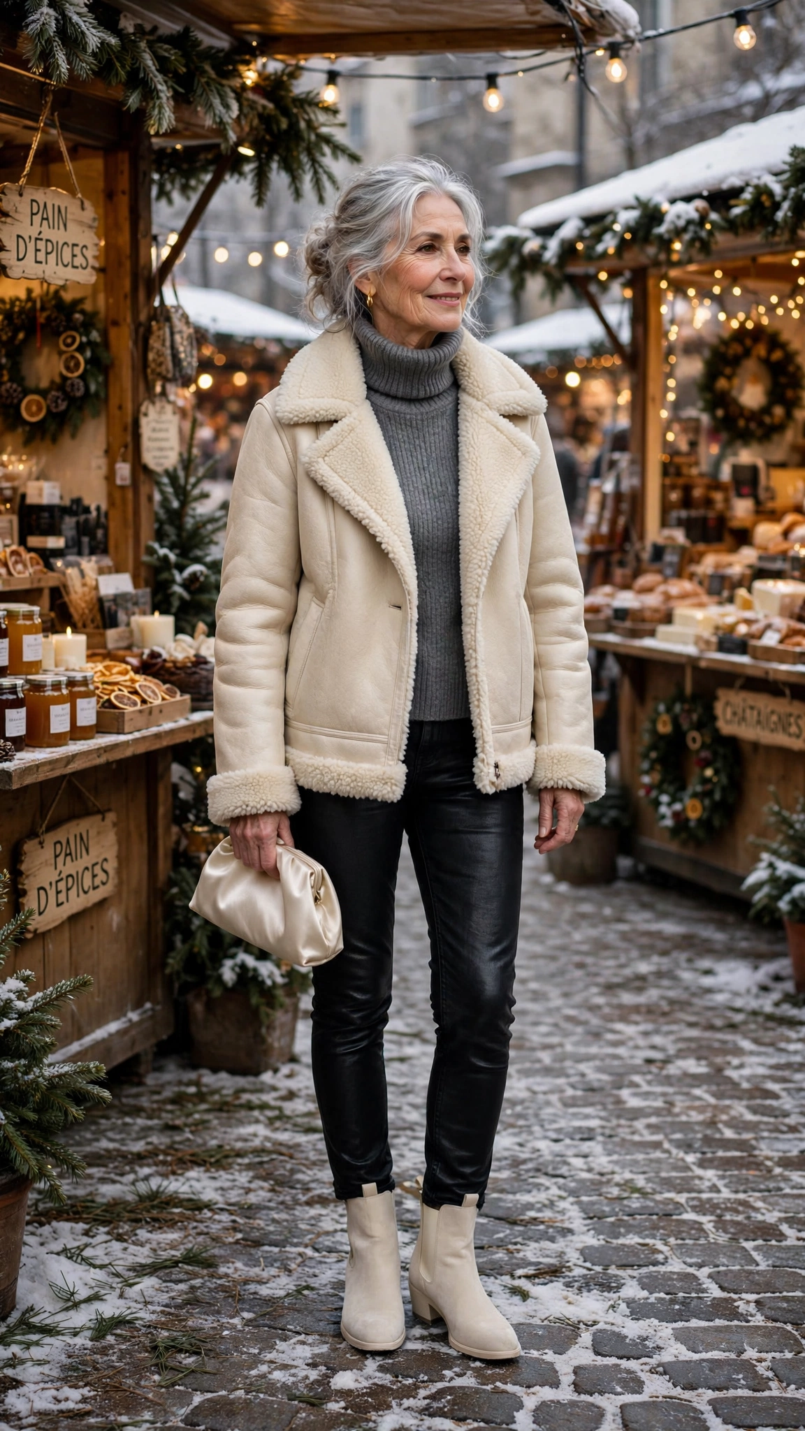 18 Women over 60 cream shearling jacket outfits for casual winter days That Are Chic, Warm and Elegant - idea 9