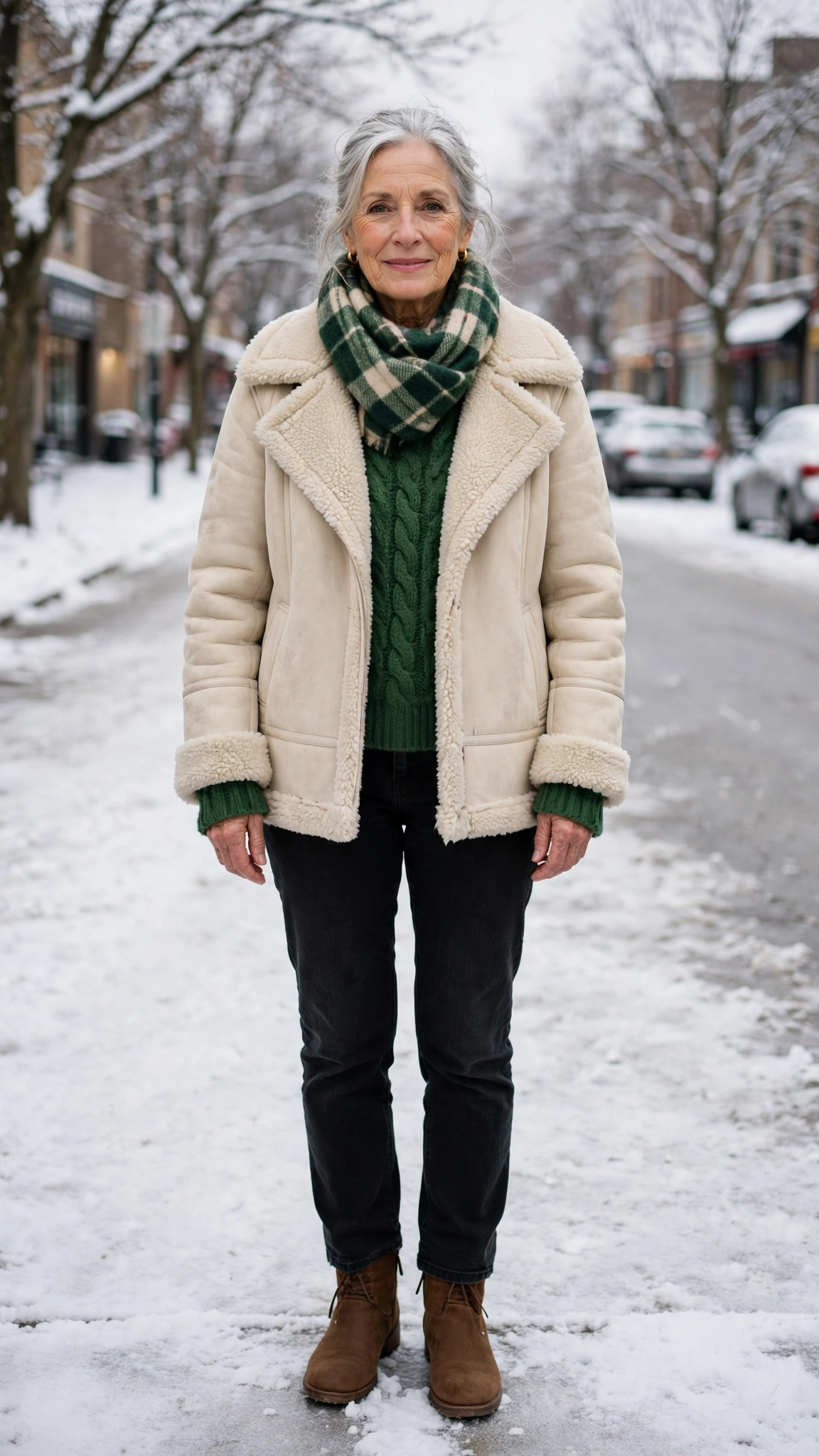 18 Women over 60 cream shearling jacket outfits for casual winter days That Are Chic, Warm and Elegant - idea 10
