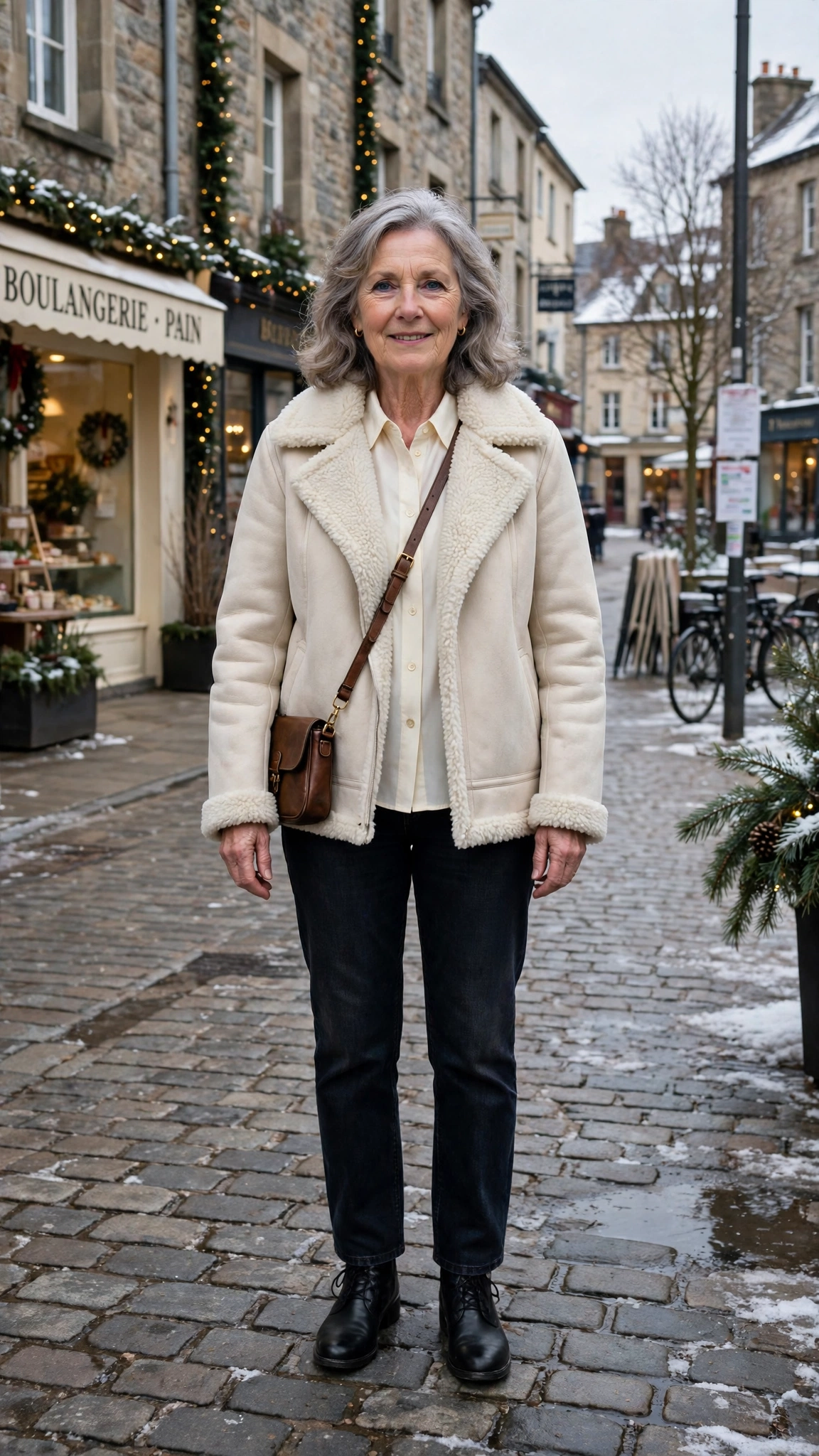 18 Women over 60 cream shearling jacket outfits for casual winter days That Are Chic, Warm and Elegant - idea 11