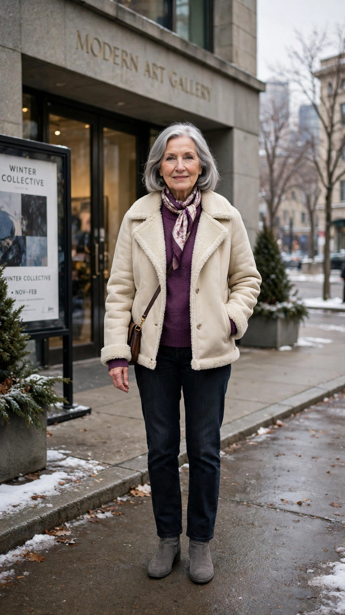 18 Women over 60 cream shearling jacket outfits for casual winter days That Are Chic, Warm and Elegant - idea 12