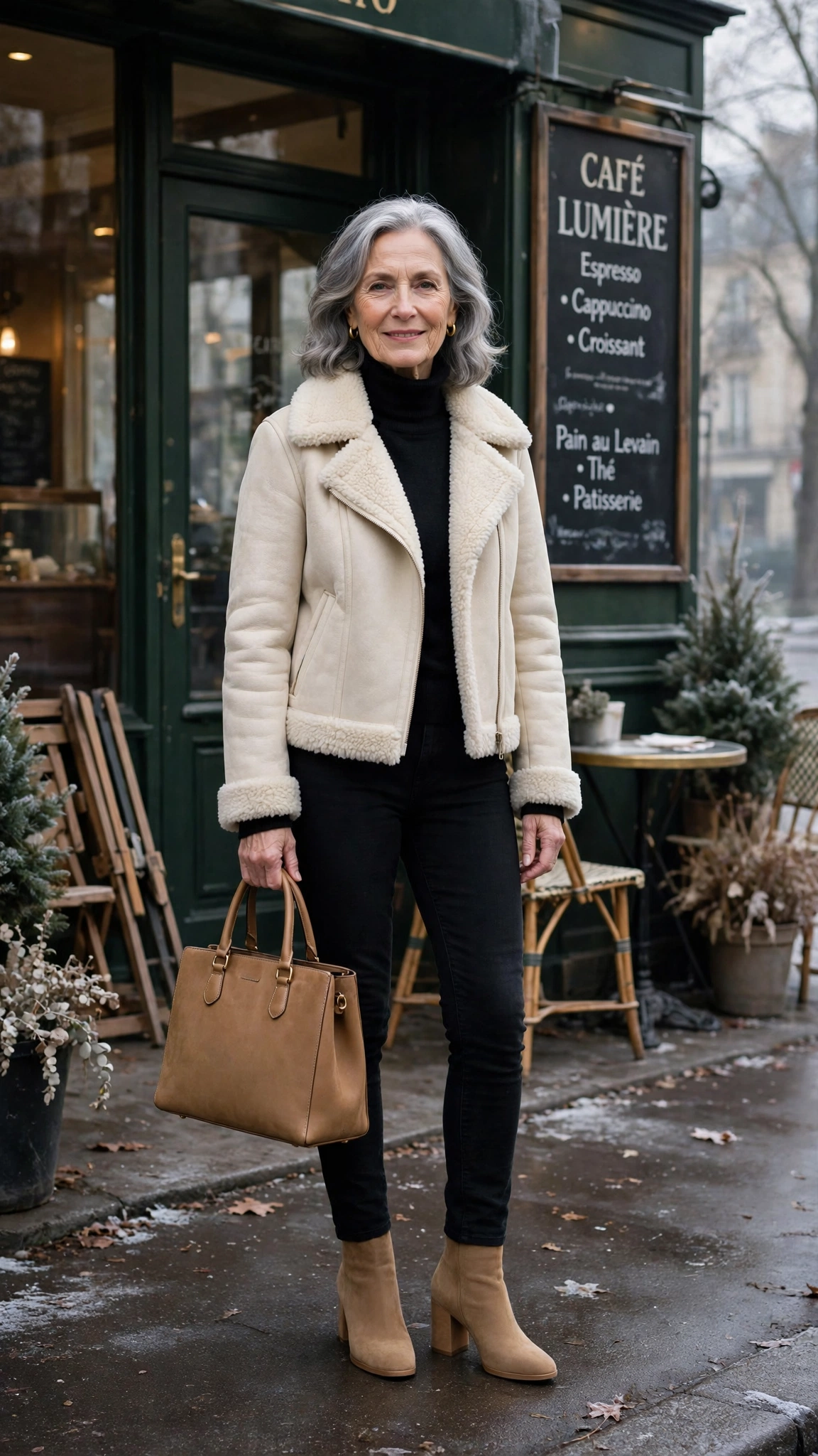 18 Women over 60 cream shearling jacket outfits for casual winter days That Are Chic, Warm and Elegant - idea 14