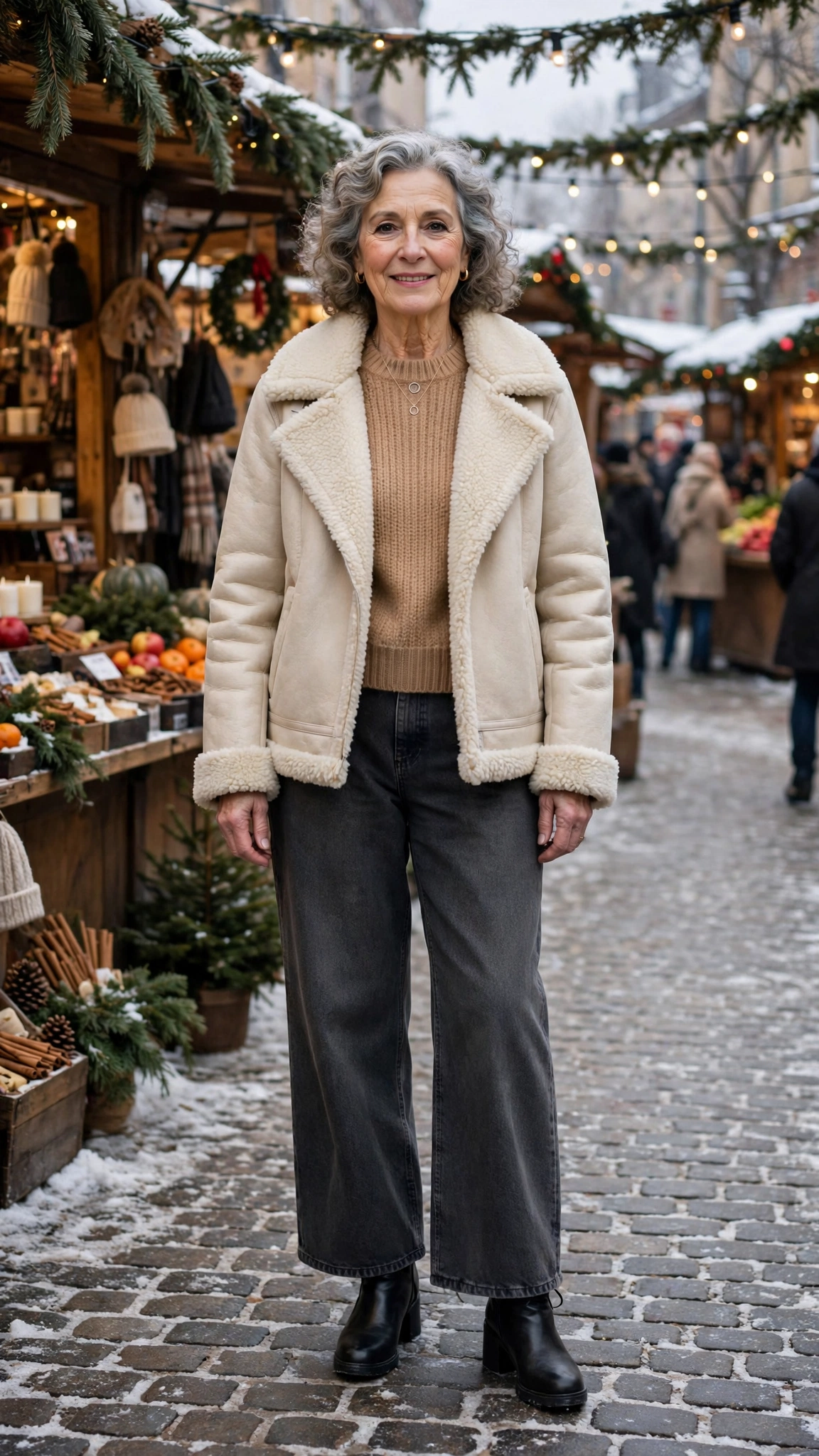 18 Women over 60 cream shearling jacket outfits for casual winter days That Are Chic, Warm and Elegant - idea 15