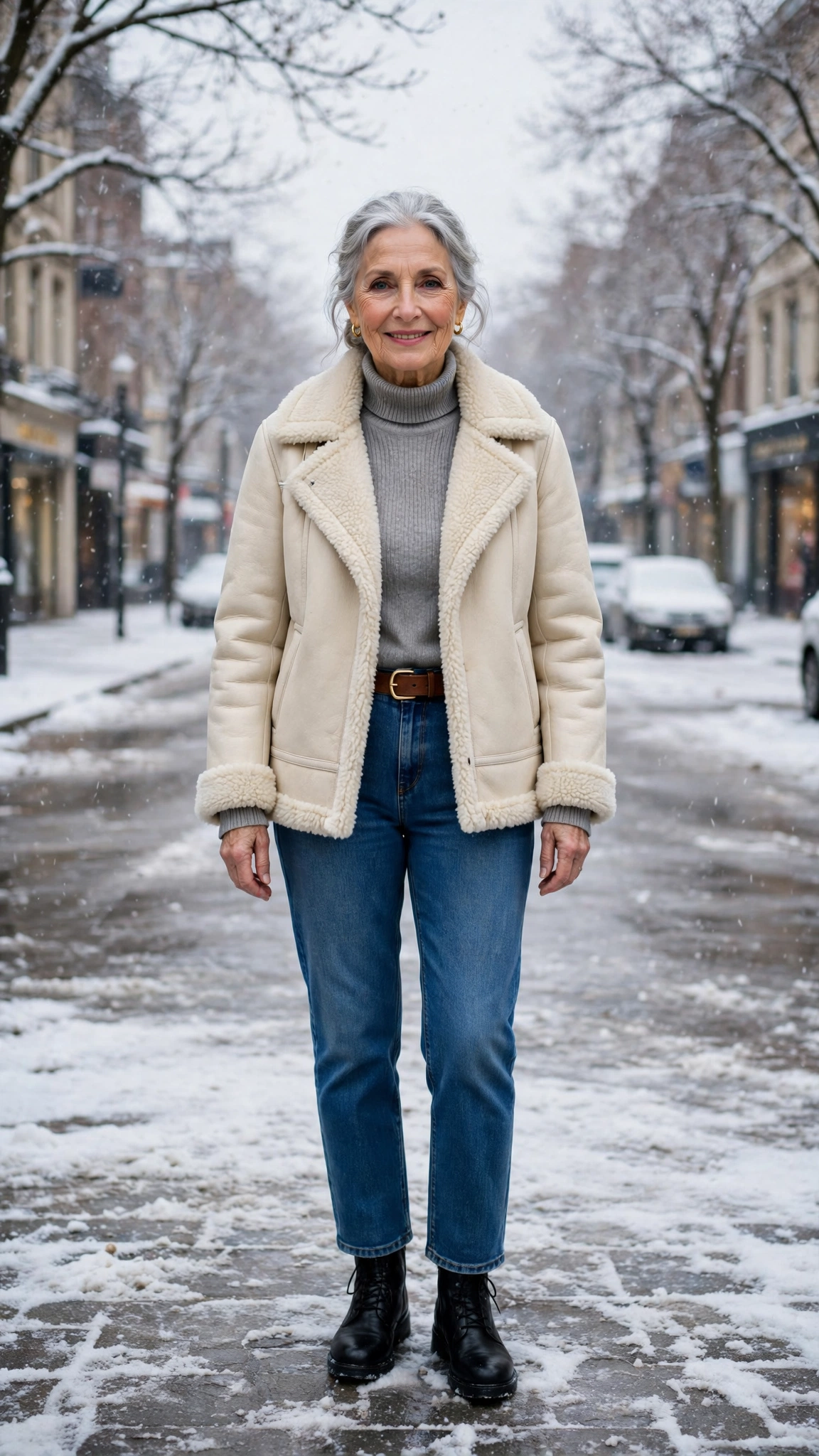 18 Women over 60 cream shearling jacket outfits for casual winter days That Are Chic, Warm and Elegant - idea 16