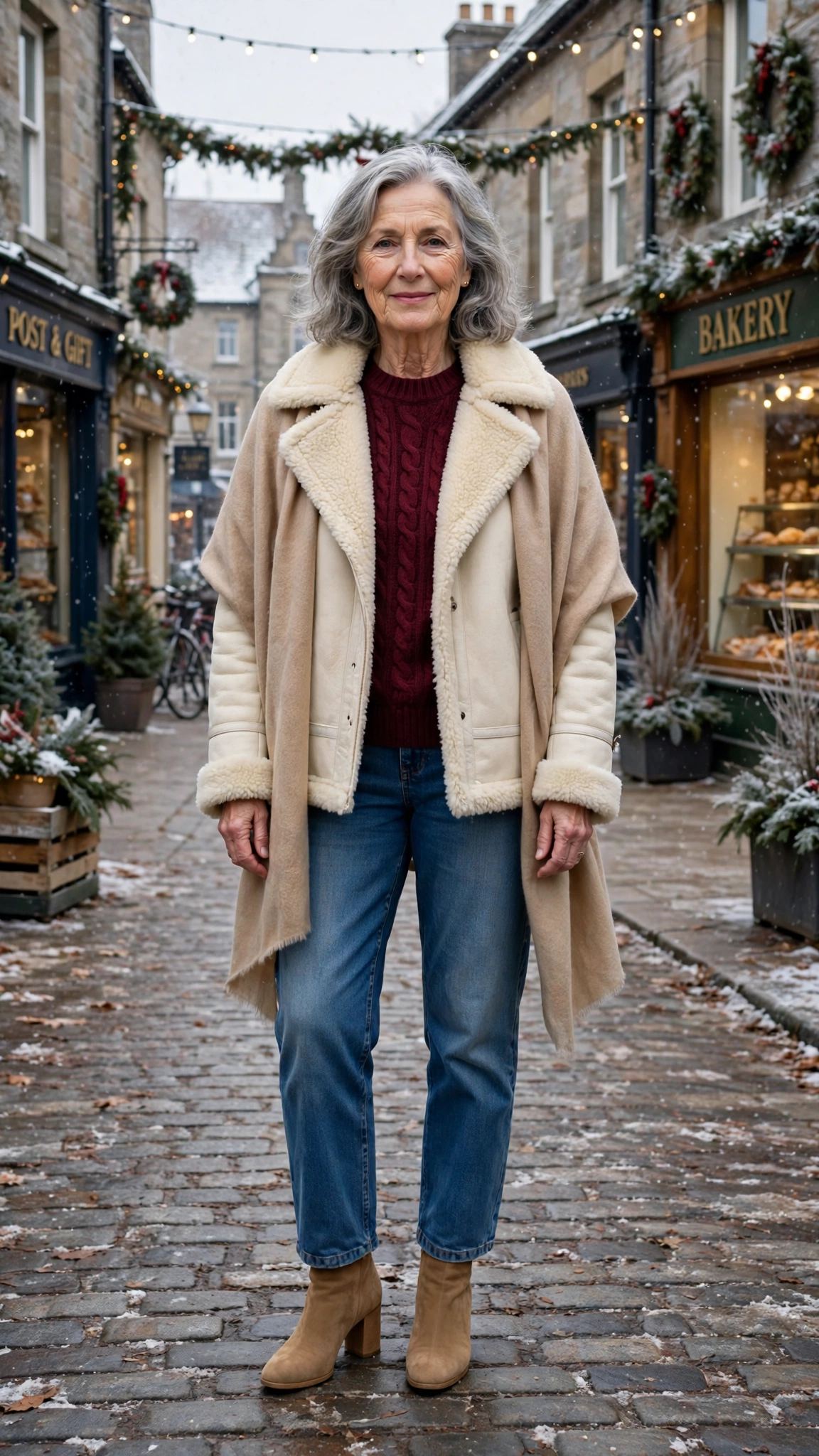 18 Women over 60 cream shearling jacket outfits for casual winter days That Are Chic, Warm and Elegant - idea 17