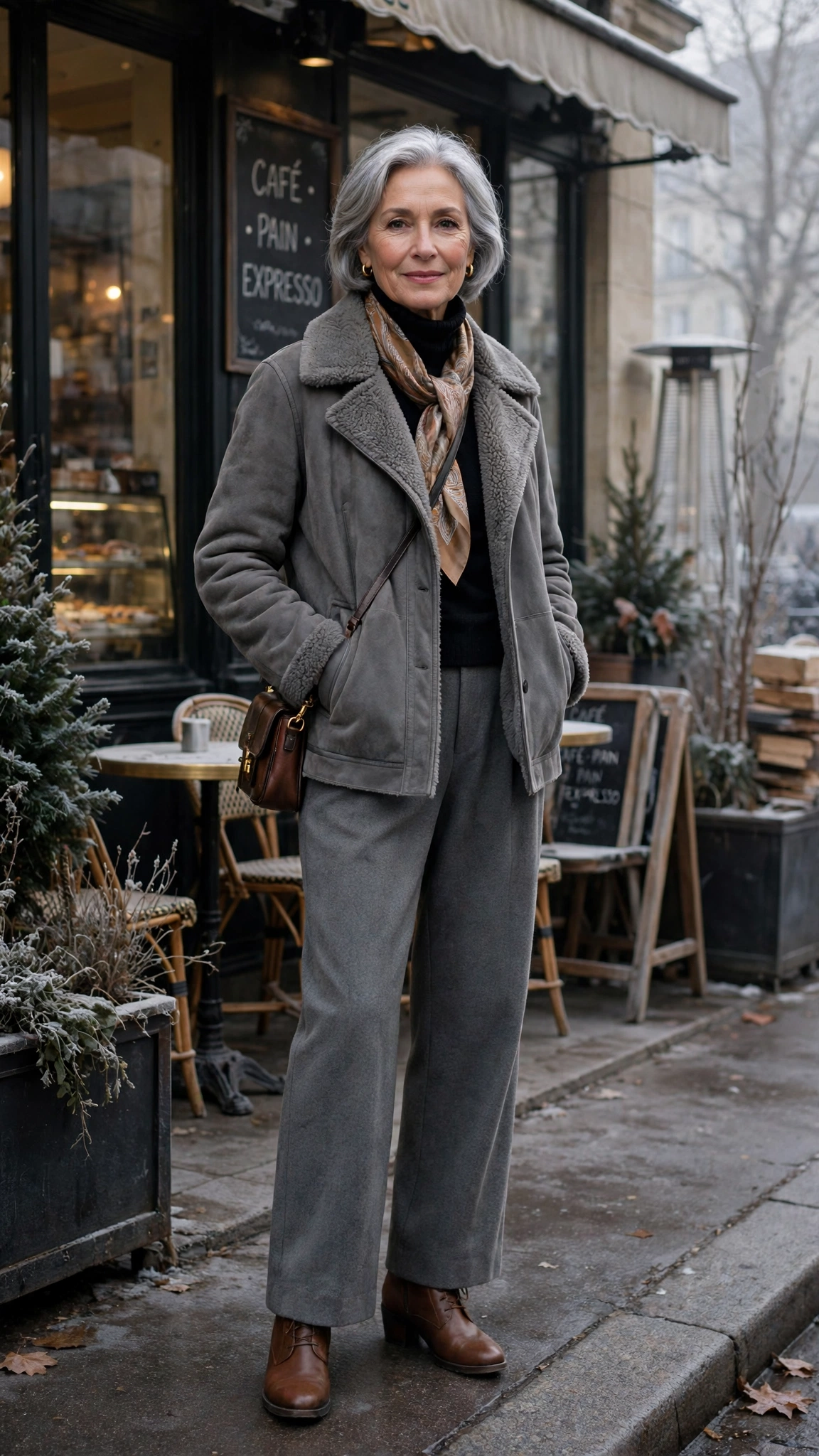 38 Women over 60 shearling jacket outfits with wide leg trousers for winter That Are Chic, Warm and Elegant - idea 2