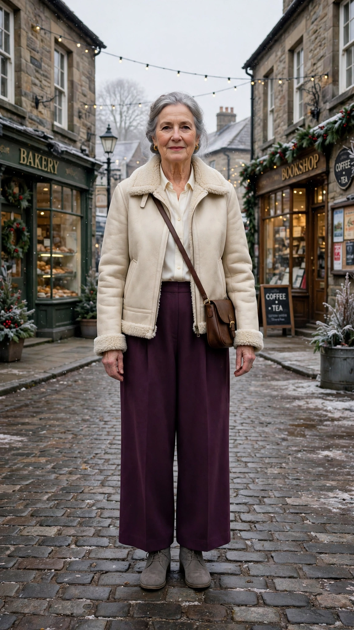 38 Women over 60 shearling jacket outfits with wide leg trousers for winter That Are Chic, Warm and Elegant - idea 11