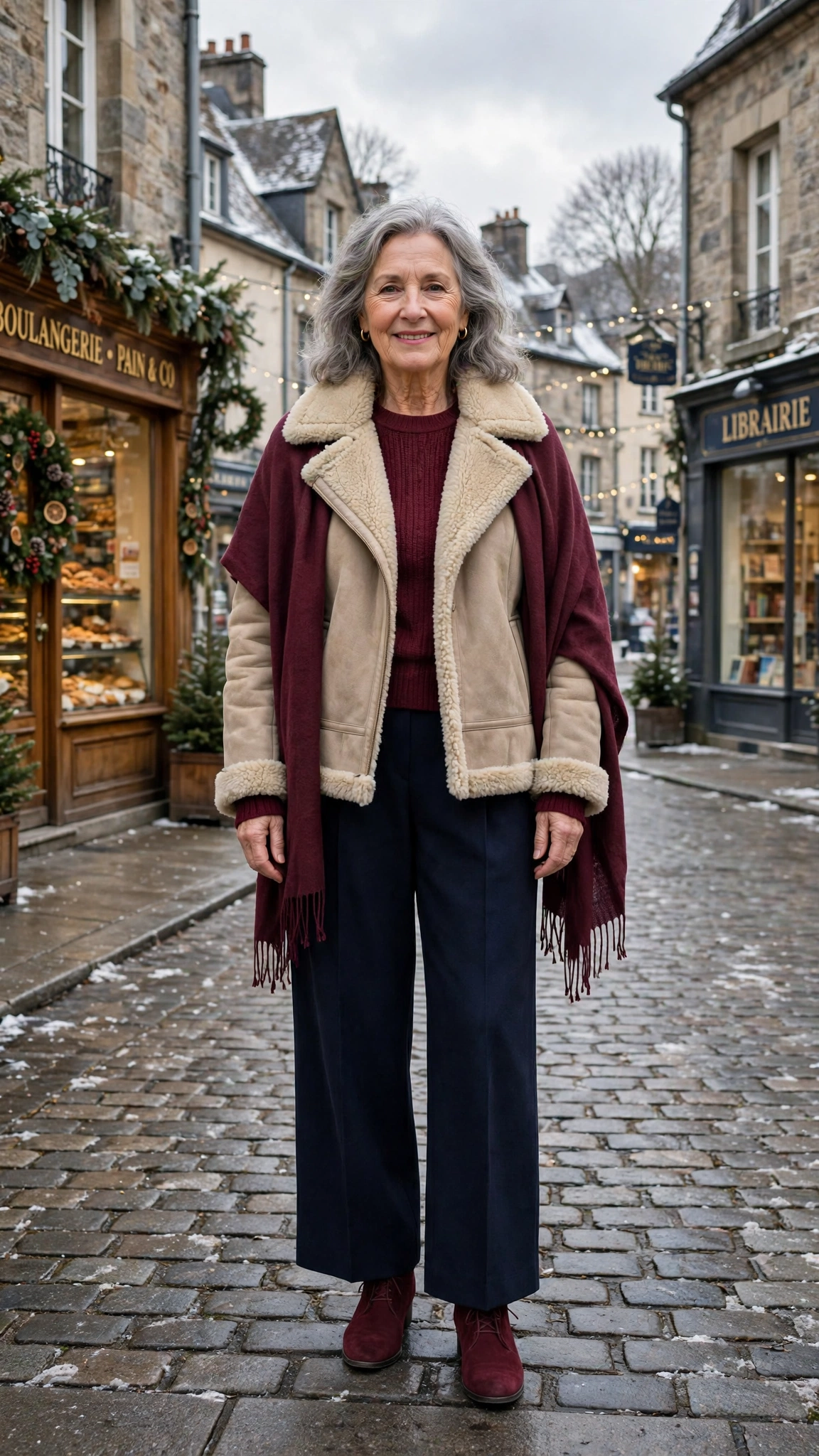 38 Women over 60 shearling jacket outfits with wide leg trousers for winter That Are Chic, Warm and Elegant - idea 17