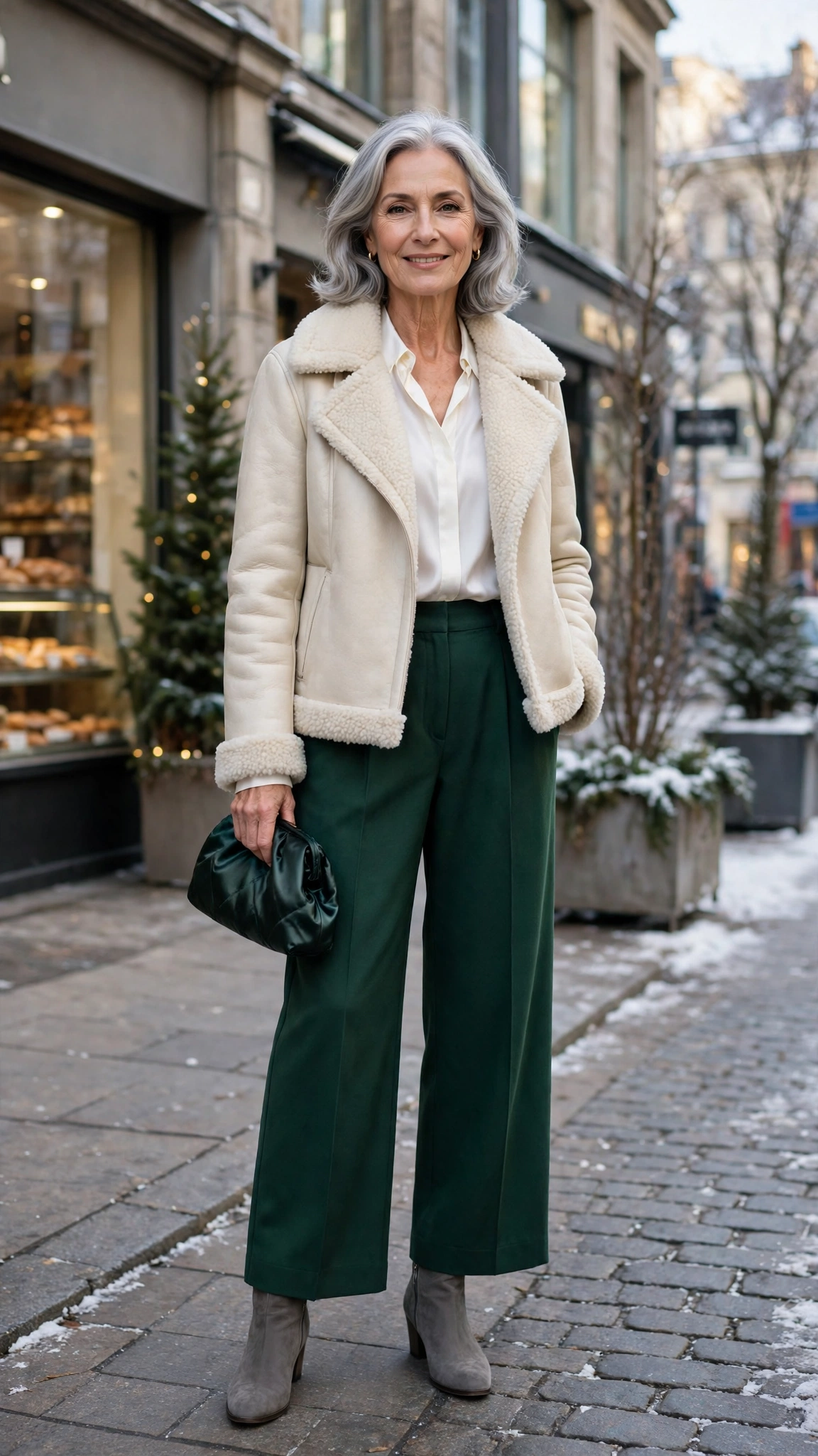38 Women over 60 shearling jacket outfits with wide leg trousers for winter That Are Chic, Warm and Elegant - idea 19