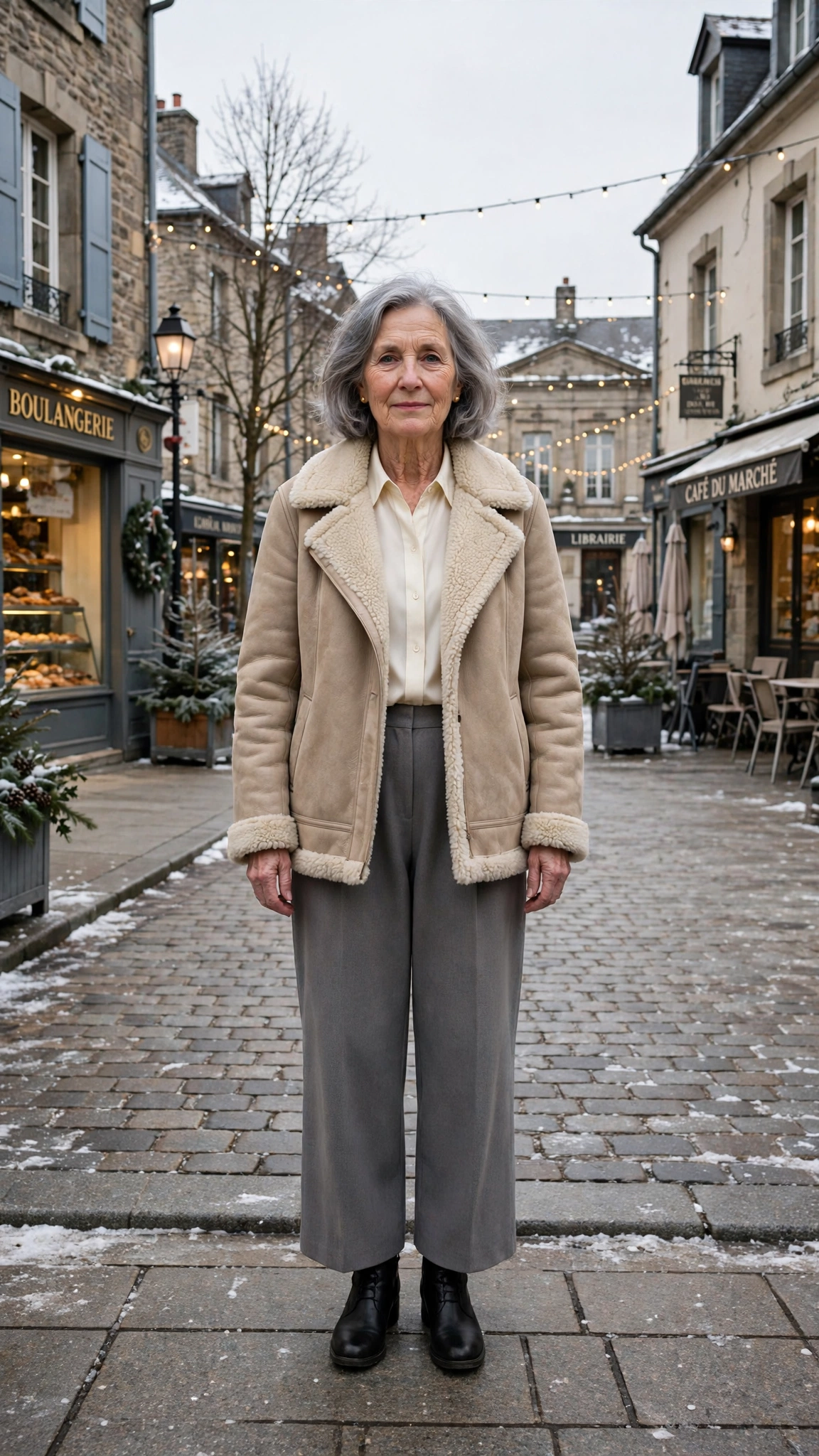 38 Women over 60 shearling jacket outfits with wide leg trousers for winter That Are Chic, Warm and Elegant - idea 23