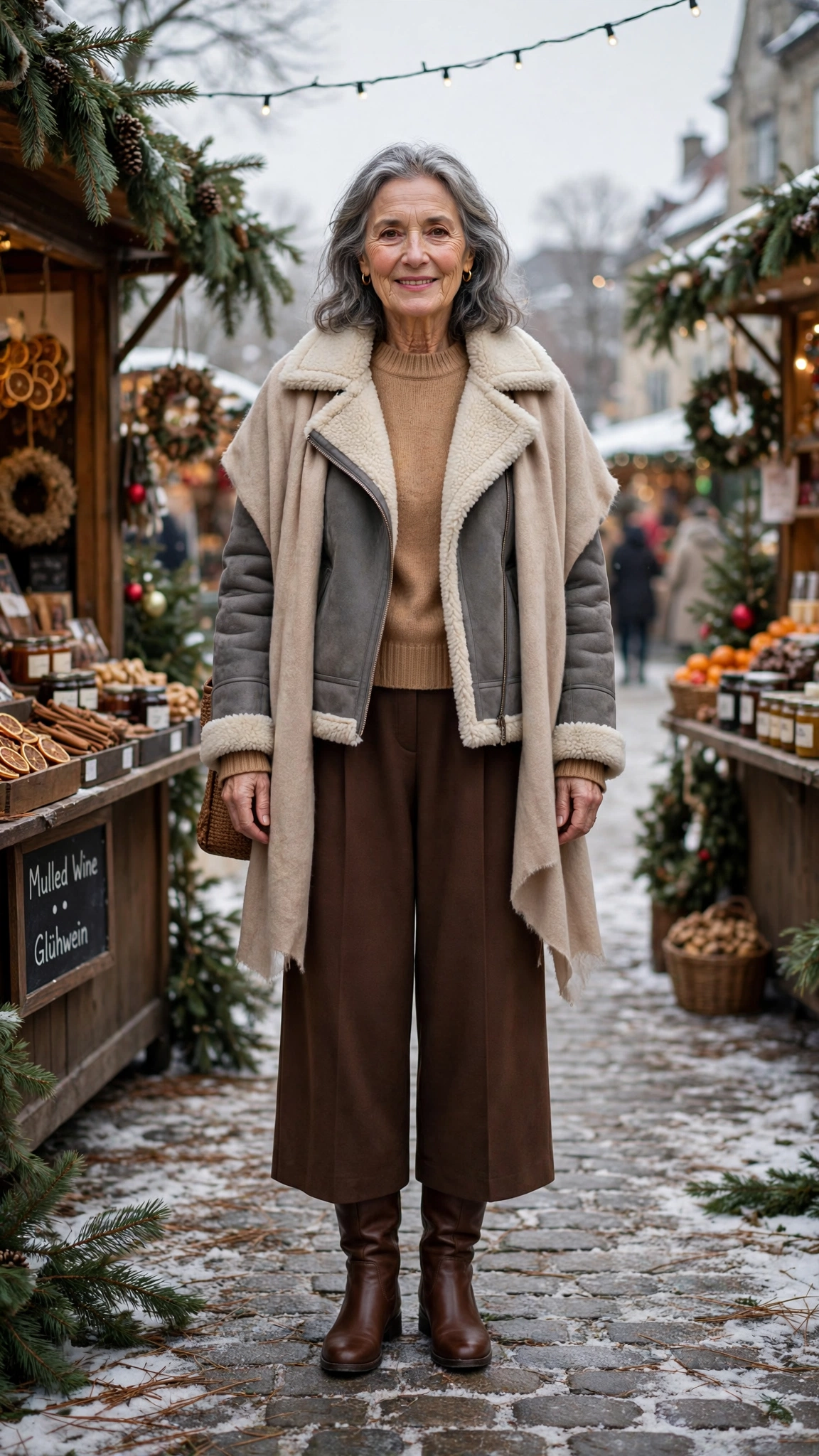 38 Women over 60 shearling jacket outfits with wide leg trousers for winter That Are Chic, Warm and Elegant - idea 27