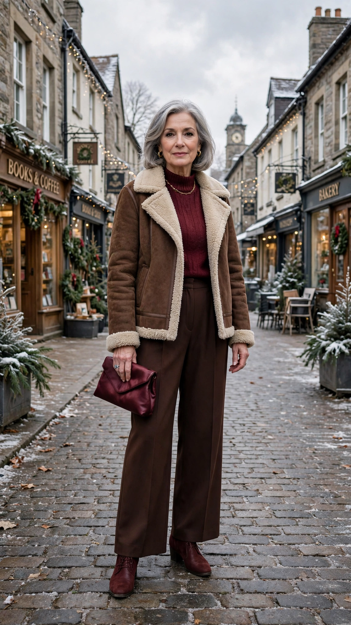 38 Women over 60 shearling jacket outfits with wide leg trousers for winter That Are Chic, Warm and Elegant - idea 29