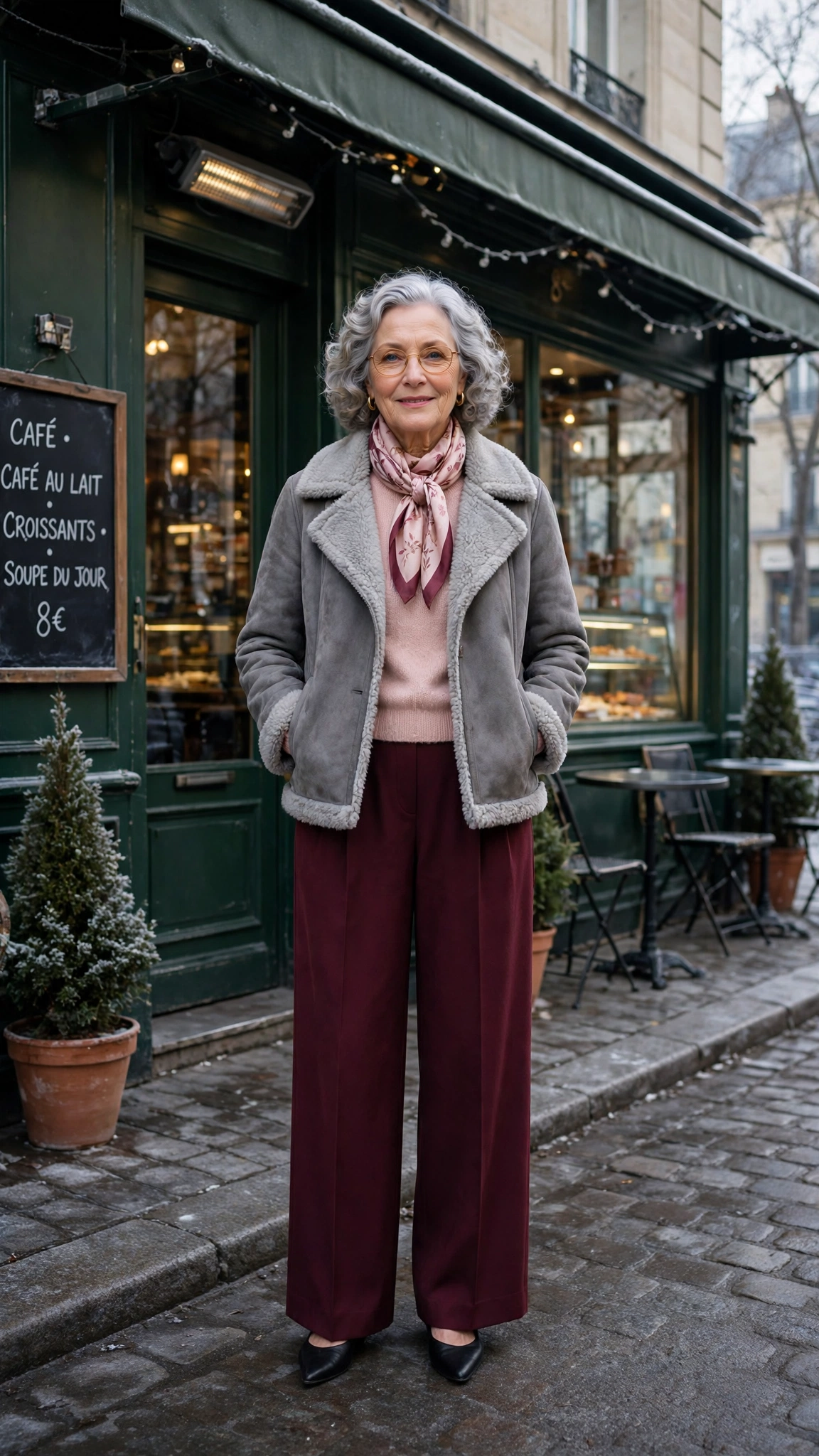 38 Women over 60 shearling jacket outfits with wide leg trousers for winter That Are Chic, Warm and Elegant - idea 32