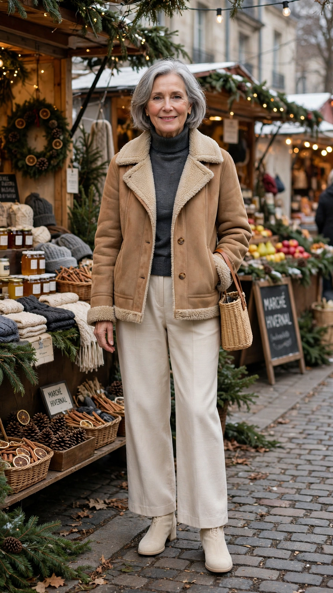 38 Women over 60 shearling jacket outfits with wide leg trousers for winter That Are Chic, Warm and Elegant - idea 33