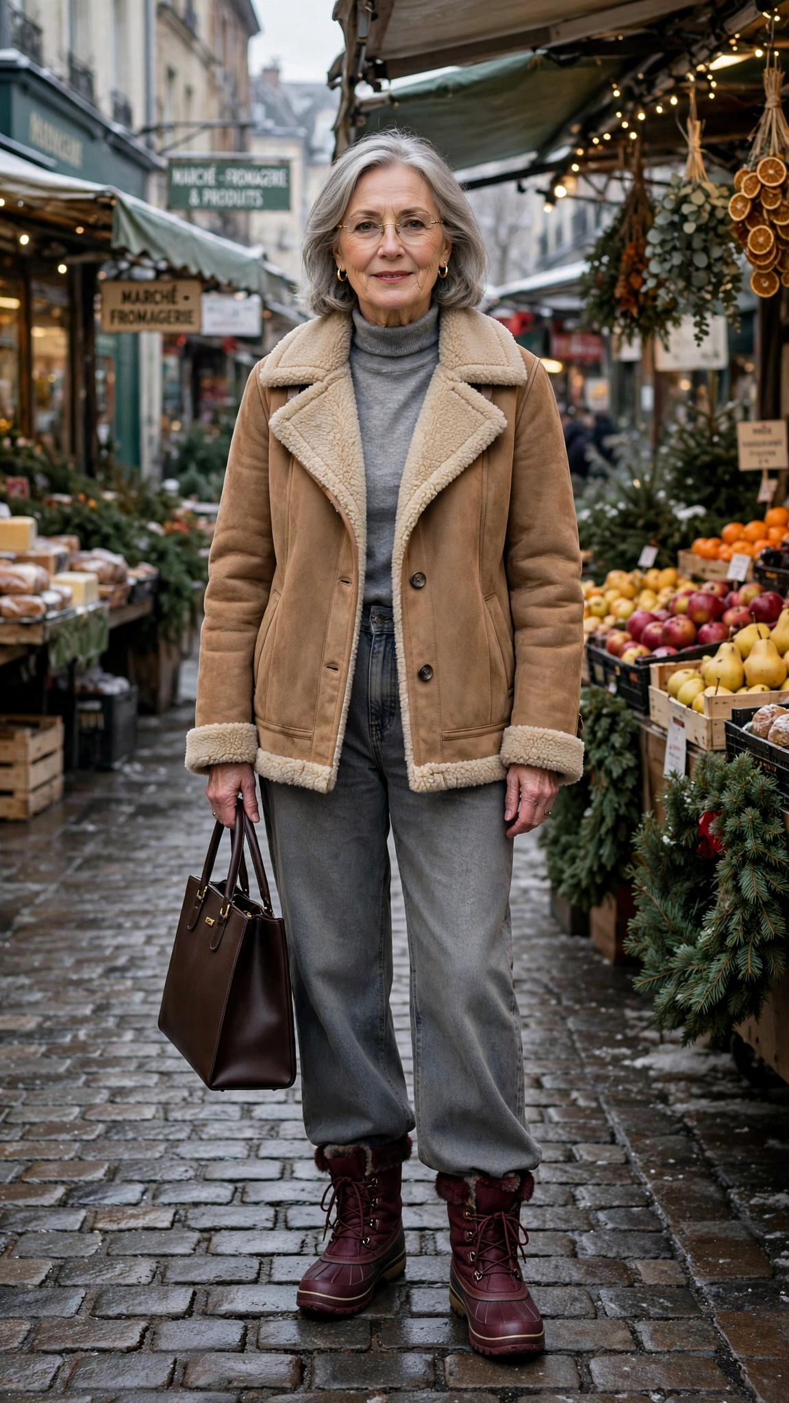 20 Women over 60 shearling lined jacket outfits for outdoor markets That Are Chic, Warm and Elegant 5 20 Women over 60 shearling lined jacket outfits for outdoor markets That Are Chic, Warm and Elegant - idea 4