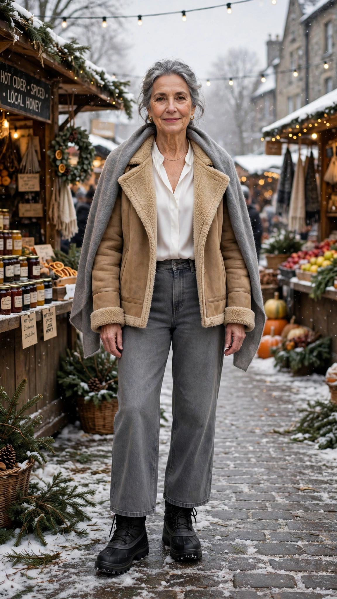 20 Women over 60 shearling lined jacket outfits for outdoor markets That Are Chic, Warm and Elegant 8 20 Women over 60 shearling lined jacket outfits for outdoor markets That Are Chic, Warm and Elegant - idea 7